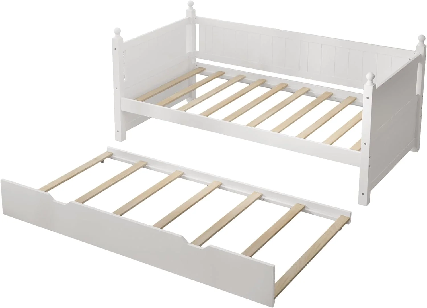 Twin Size Solid Wood Daybed with Trundle for Limited Space Kids, Teens, Adults, No Need Box Spring