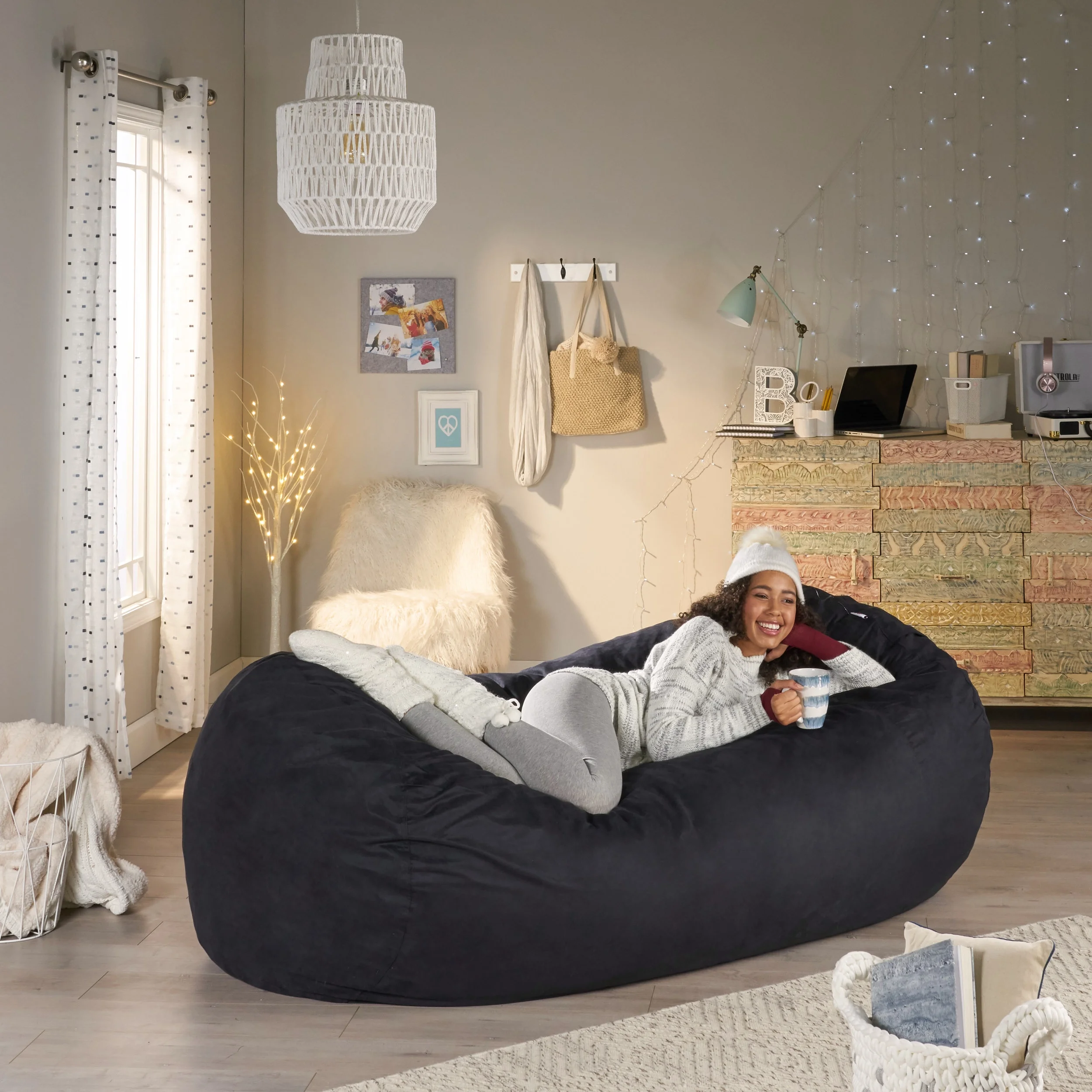 Noble House Logan Bean Bag Chair, Black