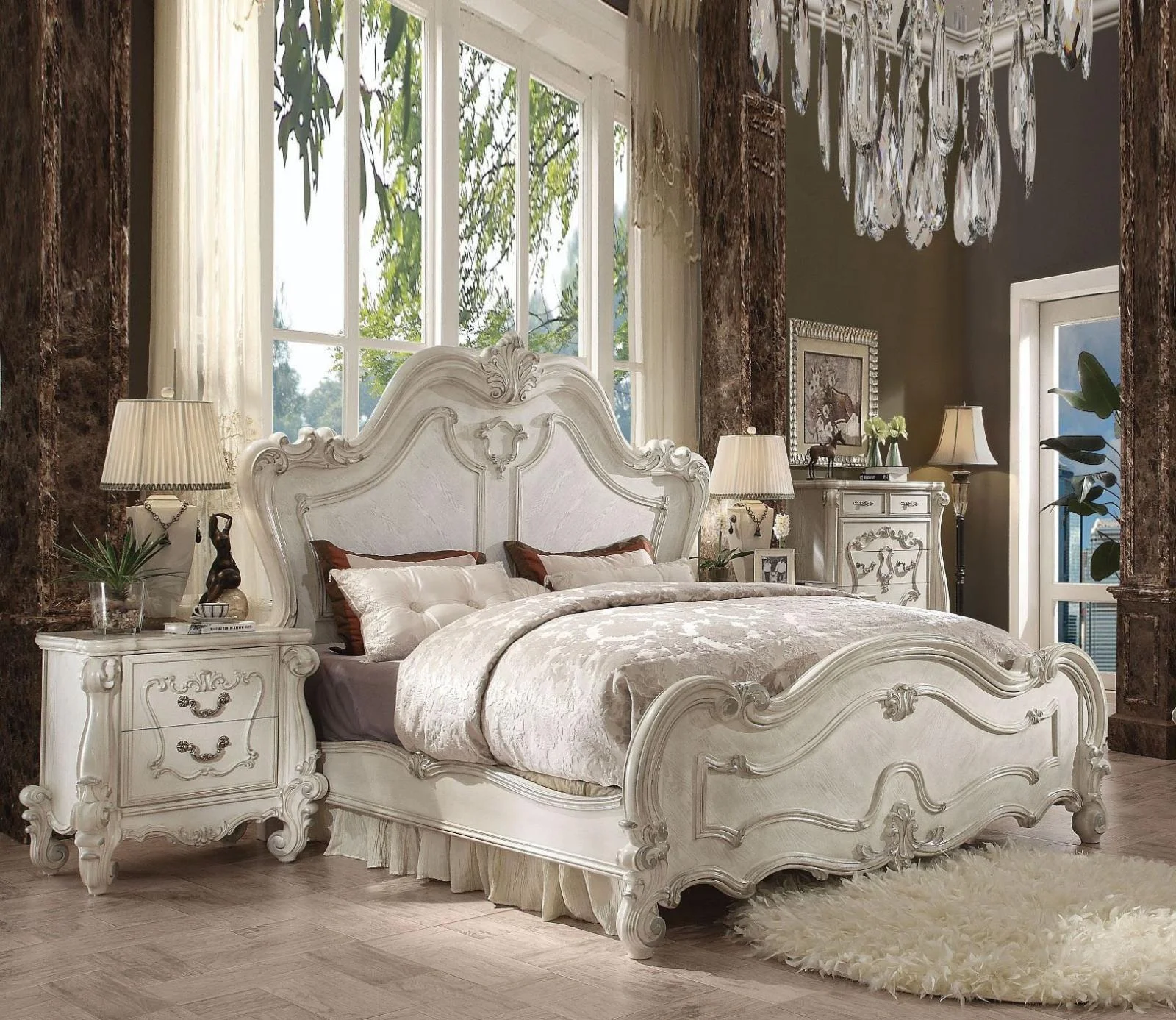 Acme Furniture 21760Q Versailles Bone White Panel Queen Size Bedroom Set 3 Pcs
