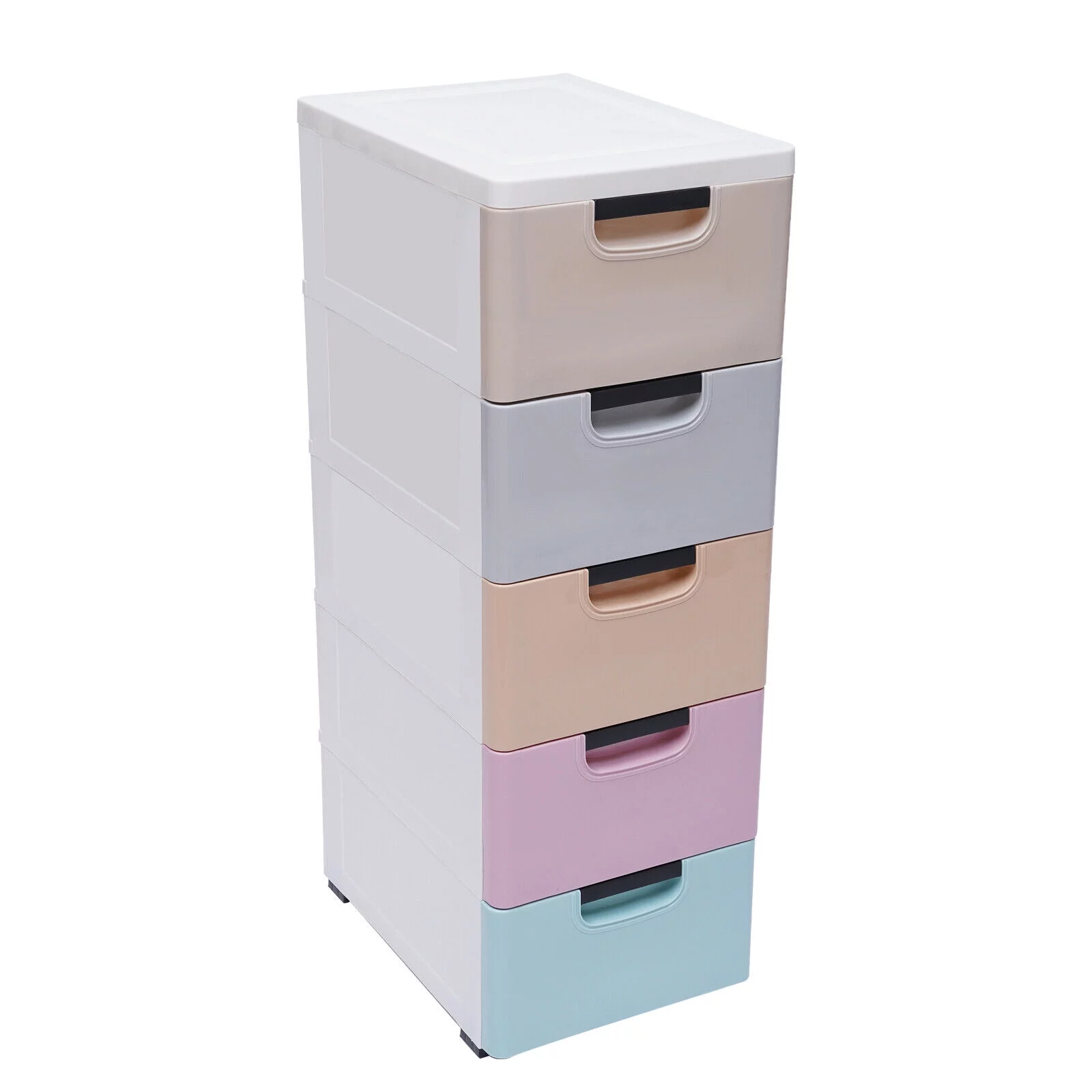 5 Layers Plastic Drawers Dresser with Curved Handle Bedroom Furniture Cabinet with Wheel Chest Closet Organizer Drawers