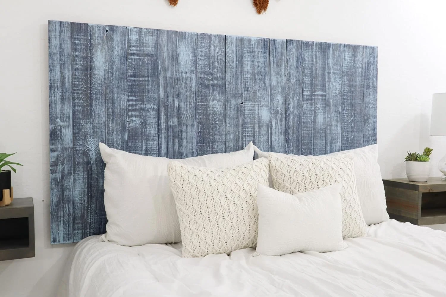 Blue Stonewash Headboard, Farmhouse Design, Wood Headboard, Wash Finish, Floating Panels, Adjustable Height, California King Size