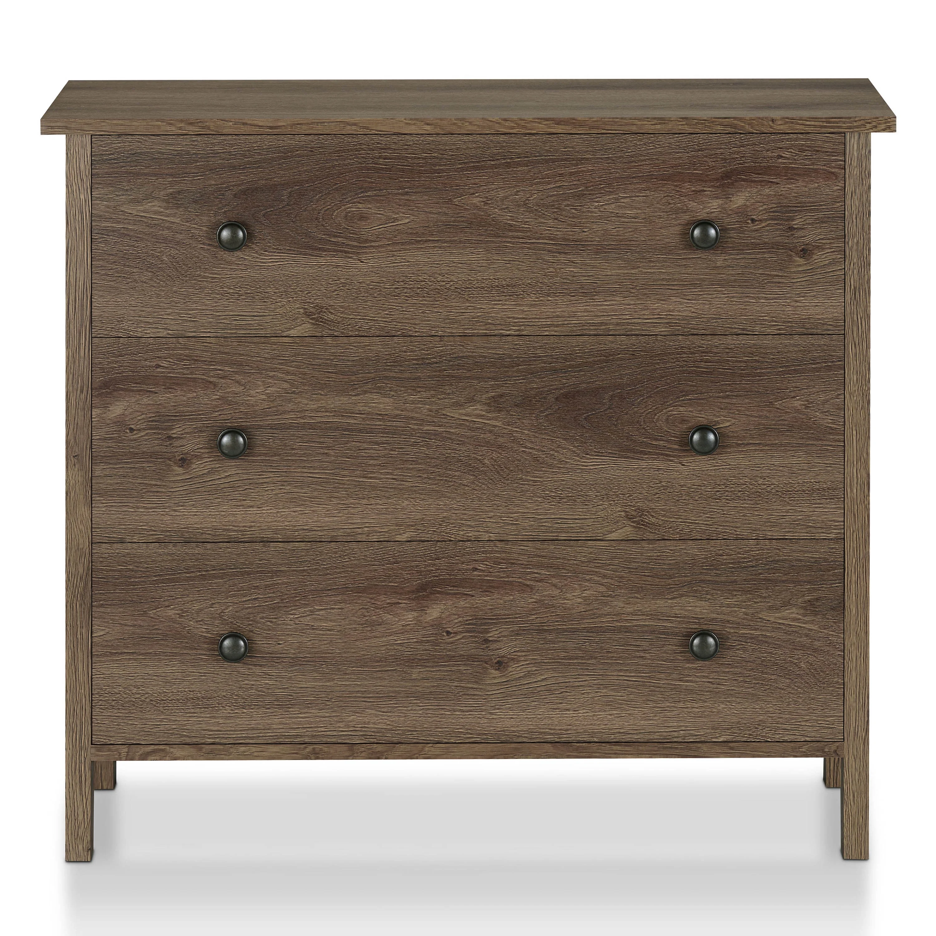 24/7 Shop At Home Rim Wood 3-Drawer Chest for Bedroom, Distressed Walnut