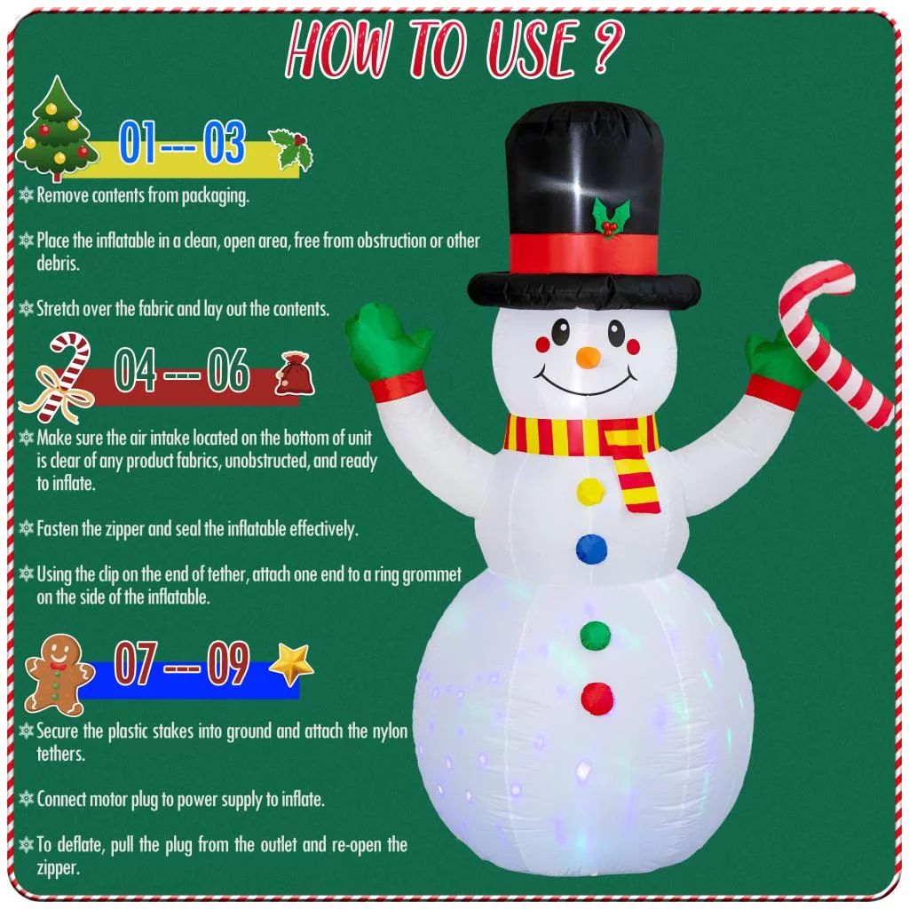 Presence 8FT Christmas Inflatable Snowman, Christmas Snowman with Candy Cane for Backyard Garden Lawn Patio Outdoor Christmas Decor, Snowman Christmas Decorations Props