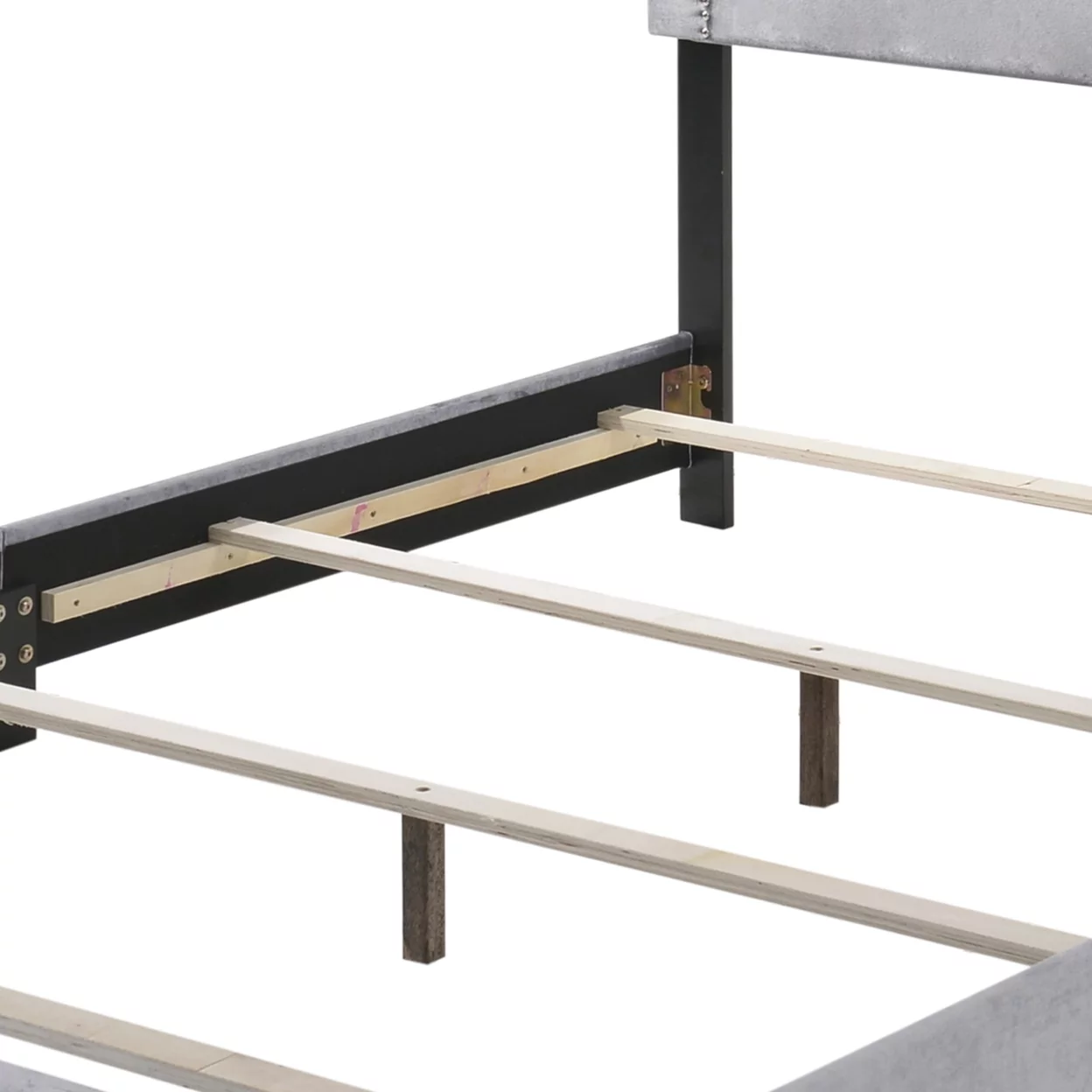 Velvet Upholstered Wooden Queen Size Bed with Nail head Trims, Gray- Saltoro Sherpi
