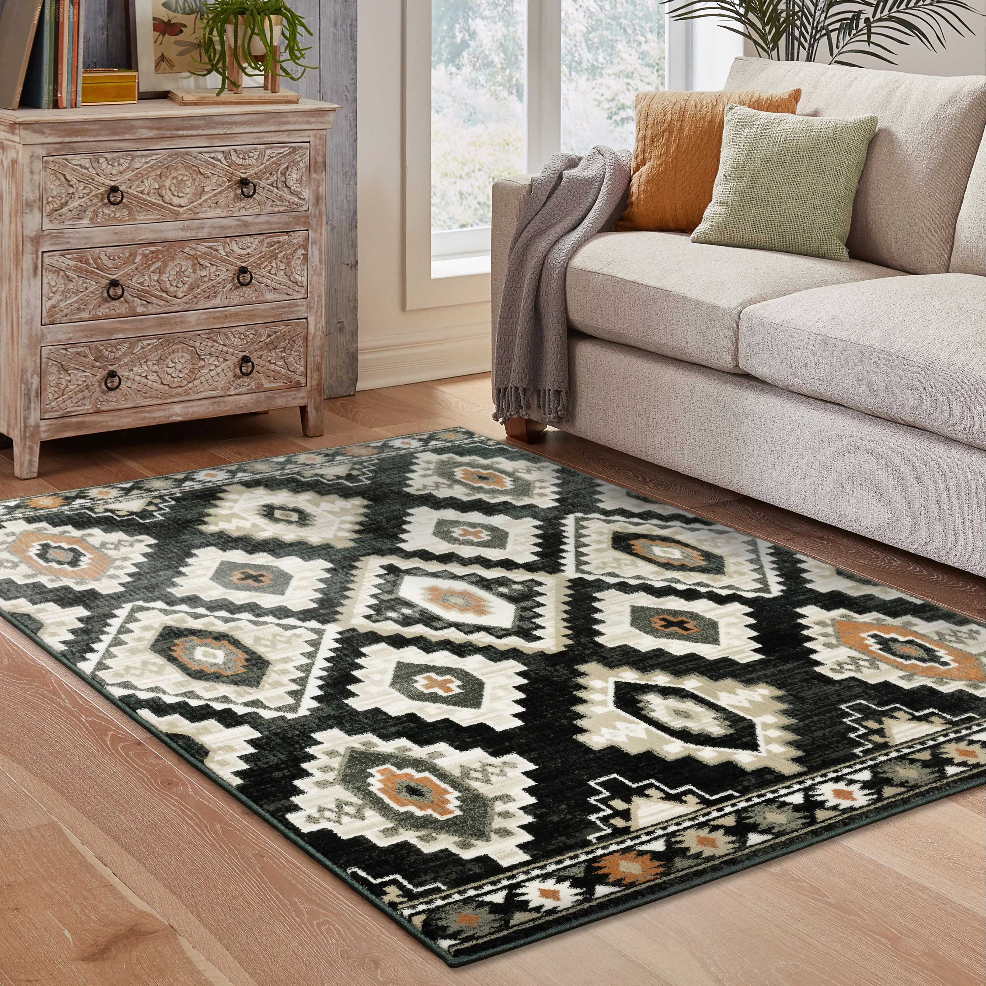 Style Haven Patti Charcoal Tribal Diamond Medallions Area Rug 3'10