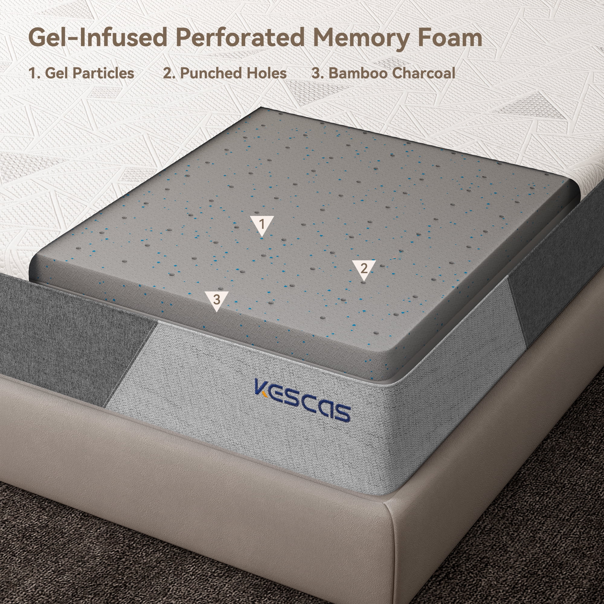 Twin Size Mattress, Kescas 8 inch Cooling Bamboo Charcoal & gel Memory Foam Mattress in A Box, Breathable Soft Knitted Fabric Cover, Medium firm