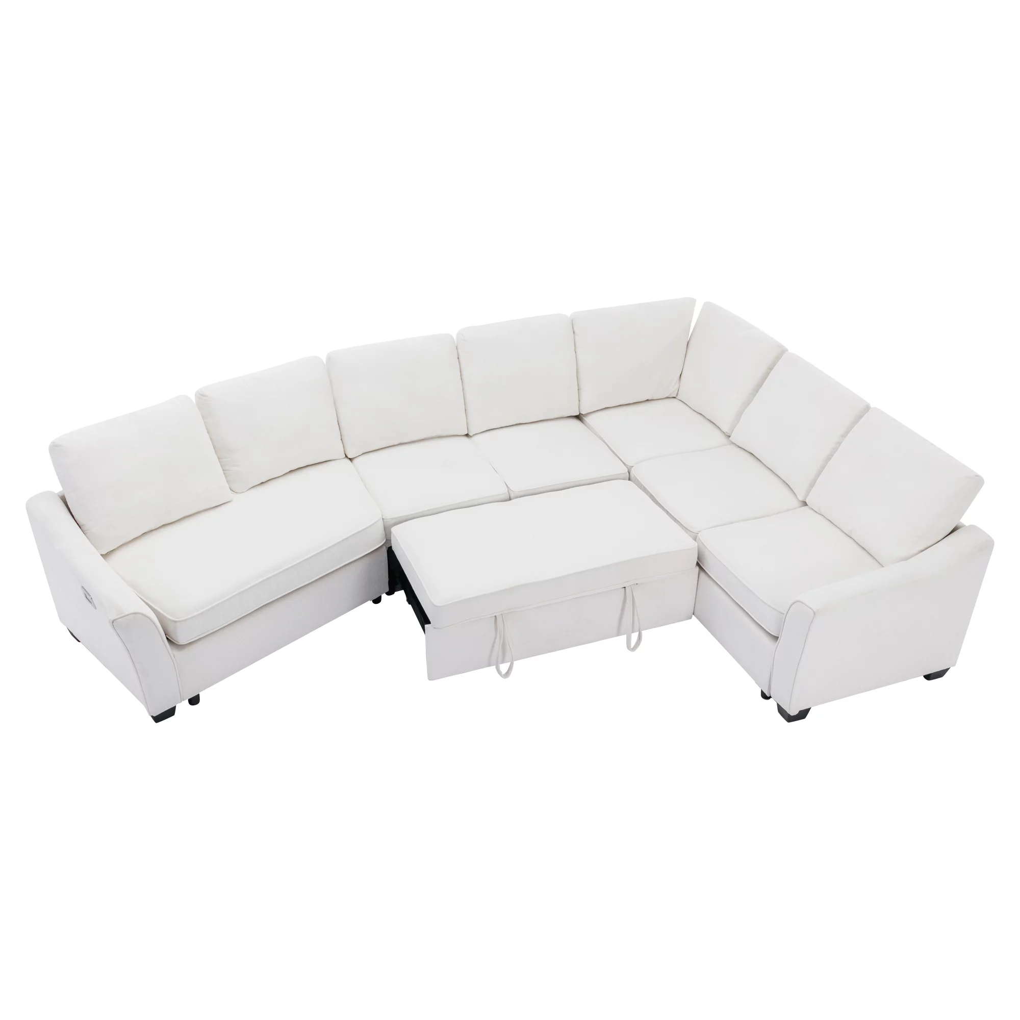 Euroco Sectional L Shaped Sofa with Pull-Out Bed, 129.5
