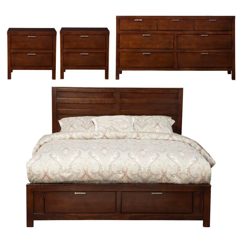 Home Square 4 Piece Set with 2-Drawer Nightstand Queen Storage Bed and Dresser
