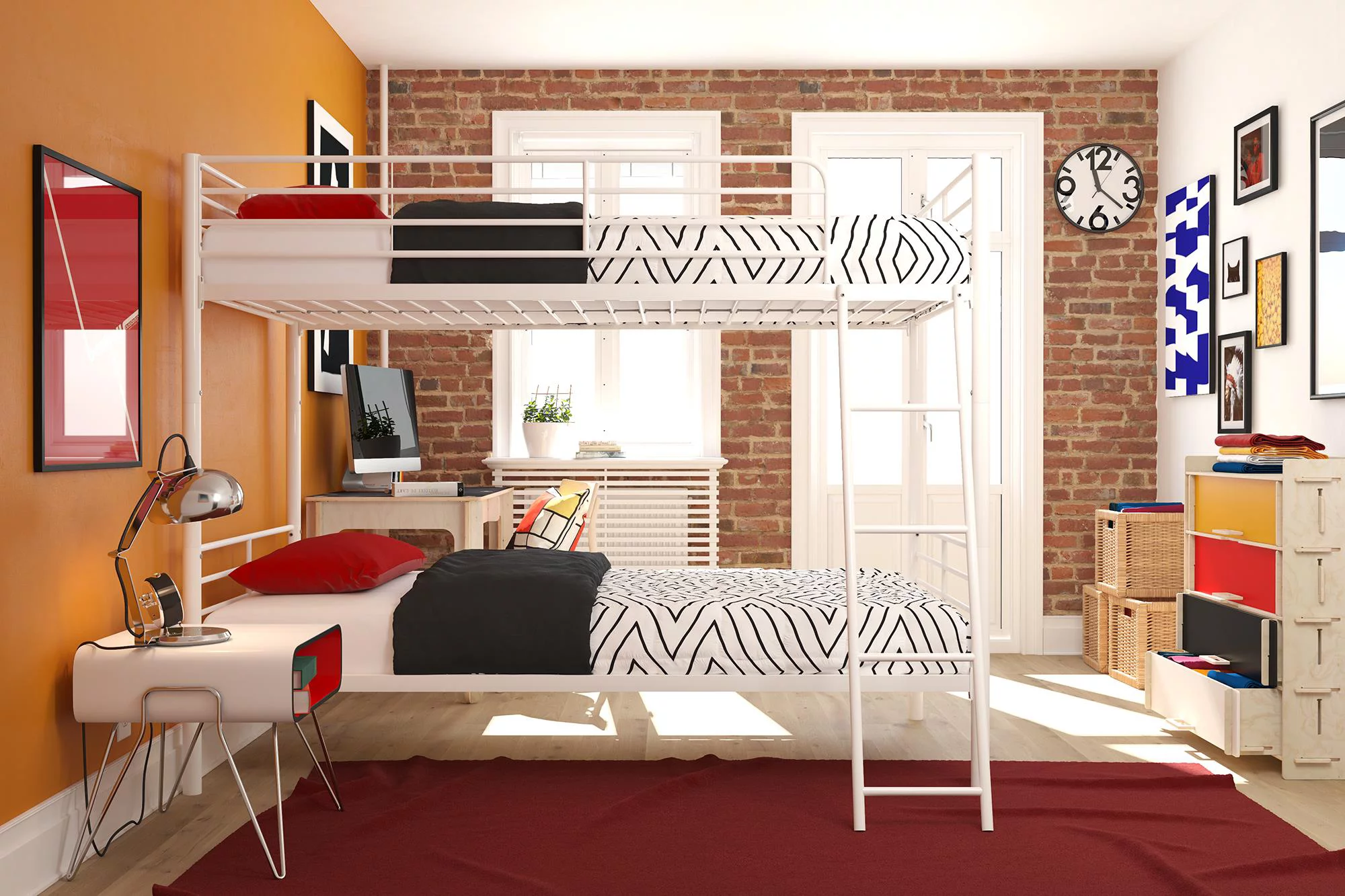 DHP Teddy Convertible Twin over Twin Metal Bunk Bed, Off White