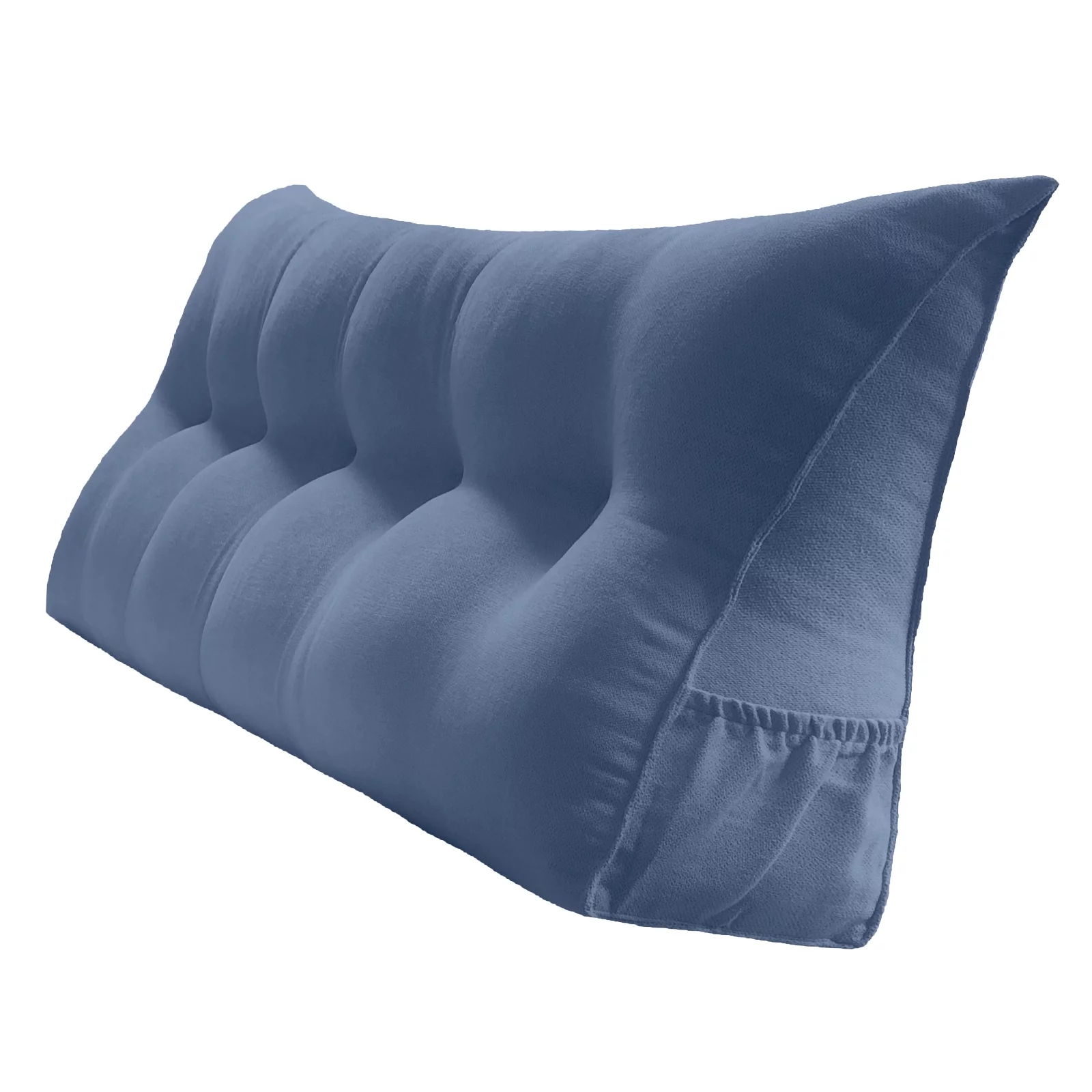 PEACHWELL Triangular Reading Bed Rest Pillow Large Bolster Cushion Headboard Backrest Wedge Pillow with Removable Cover and Two Large Side Pockets Blue Queen 59 Inches