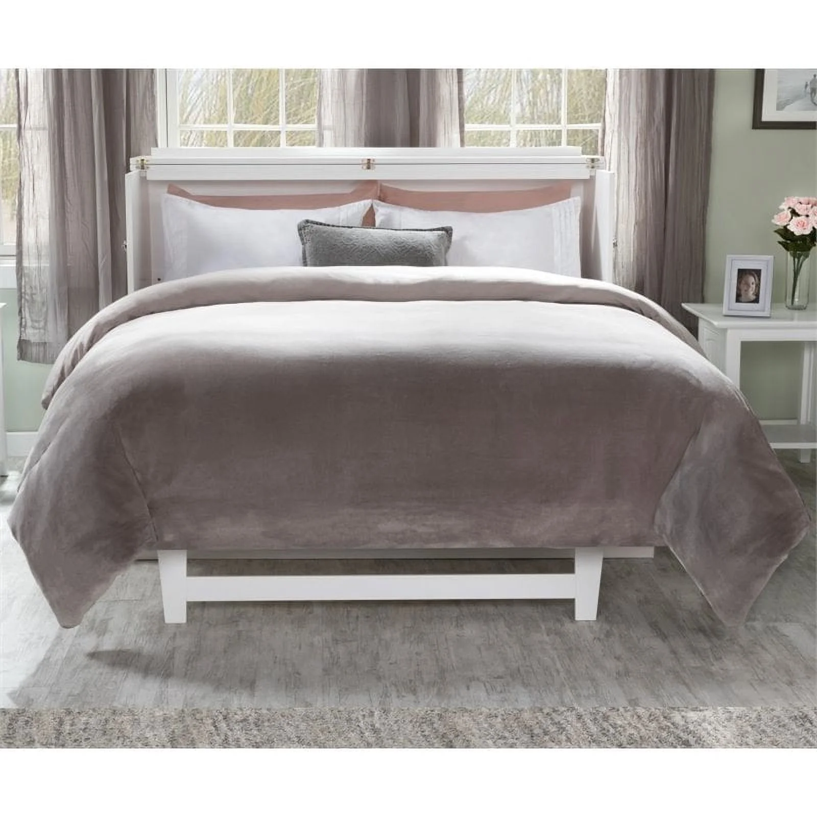 Atlin Designs Modern Wood Queen Murphy Bed Chest with Mattress in White