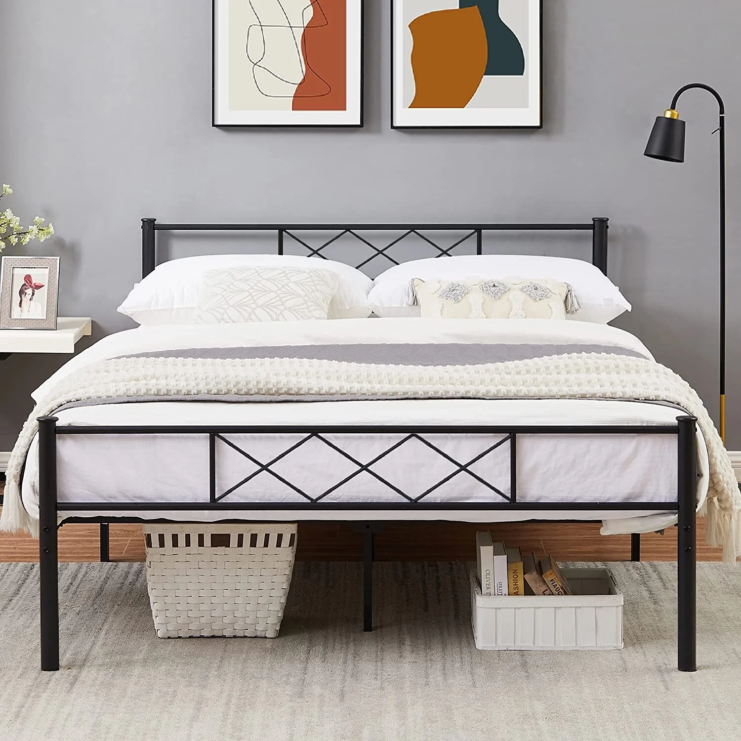 KHD Javlergo Metal Platform Bed Frame with Headboard Twin/Full/Queen Size Platform Bed Queen