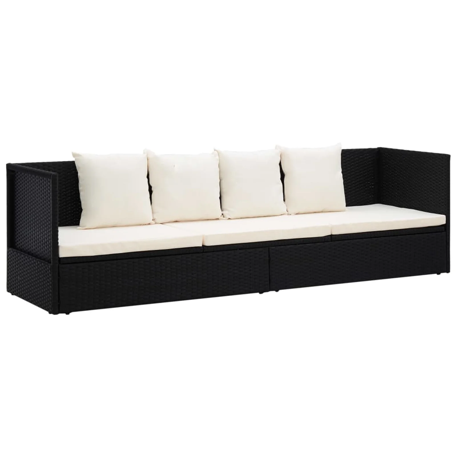 Andoer Outdoor Bed with Cushion & Pillows Poly Rattan Black