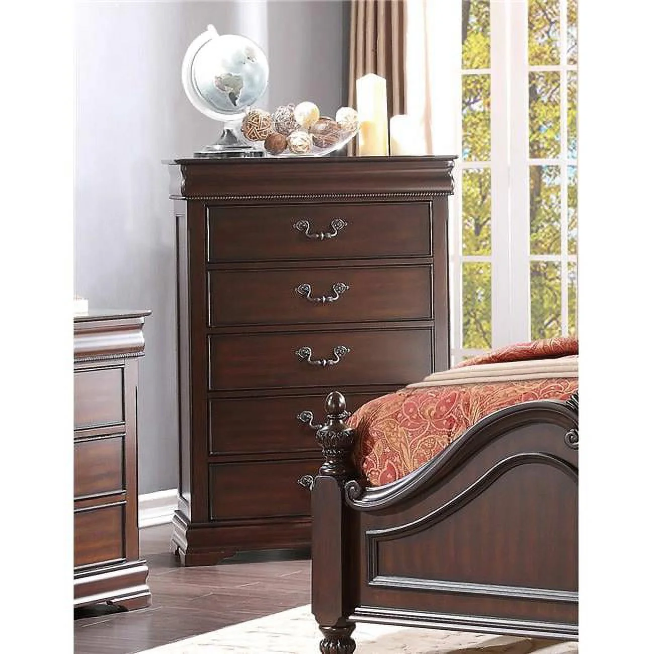 Home Elegance 1869-9 52 x 15.75 x 38 in. Mont Belvieu Chest with Hidden Drawer - Dark Cherry