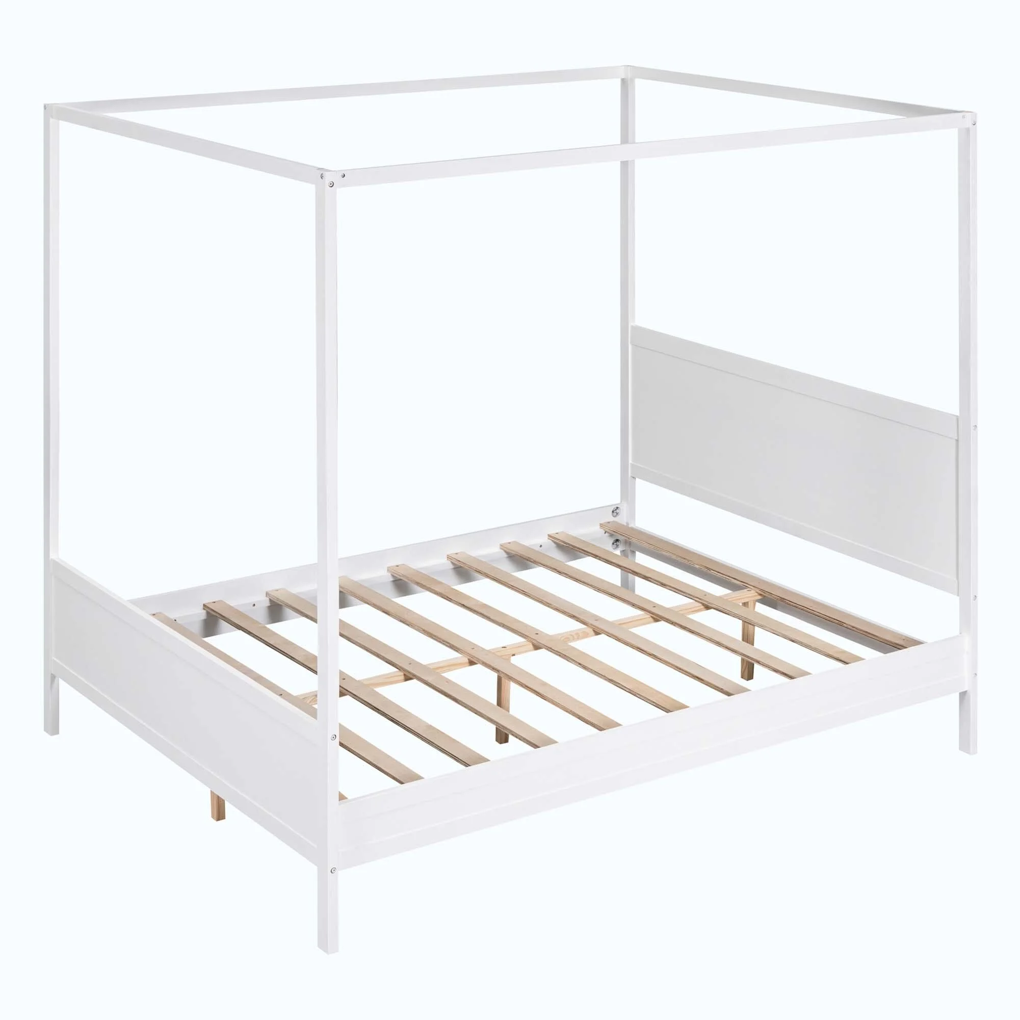 Queen Size Modern Canopy Platform Bed with Headboard and Footboard White