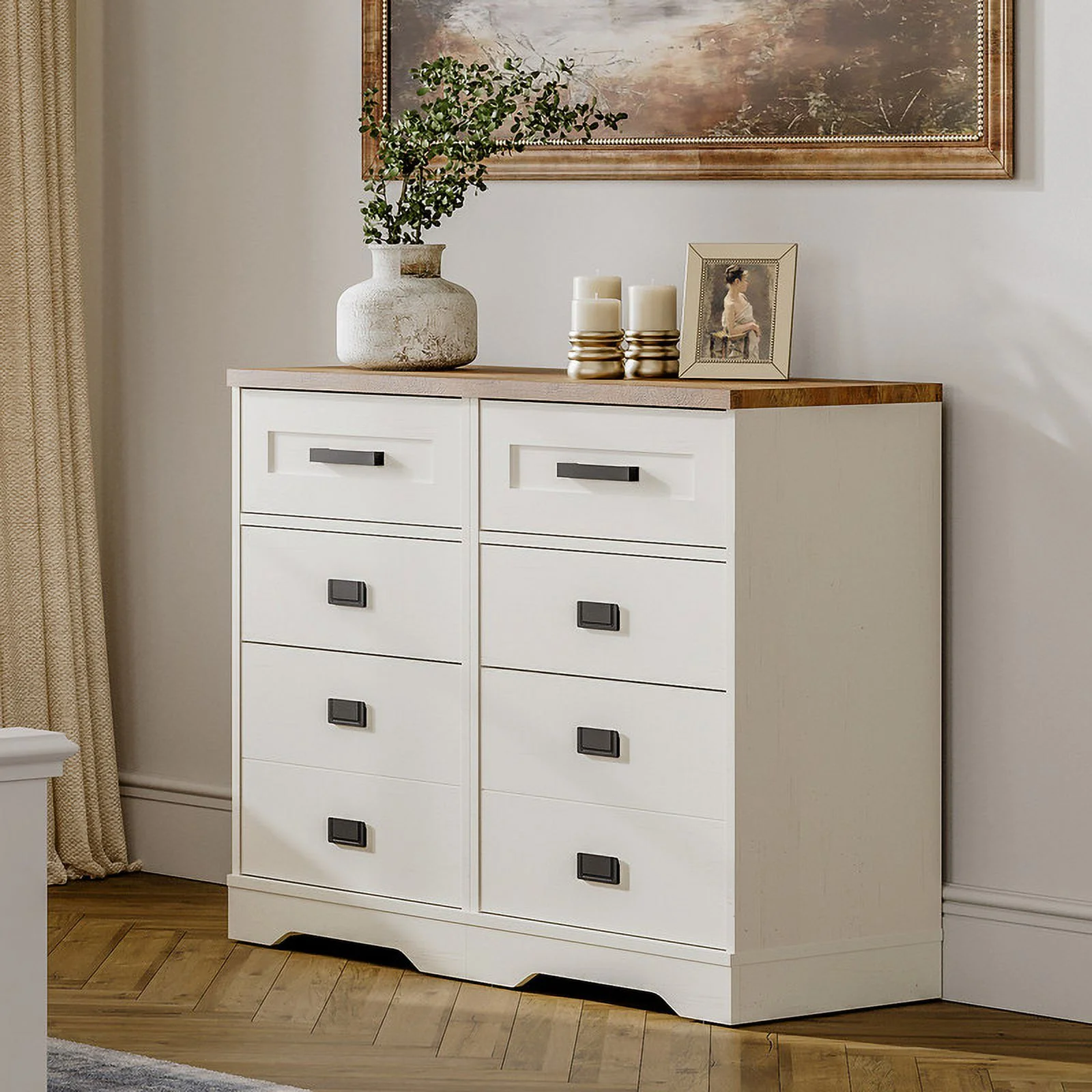 2 Pack Tall End Table Side Table for Living Room 3 Drawers Dresser for Bedroom Office,Antique White