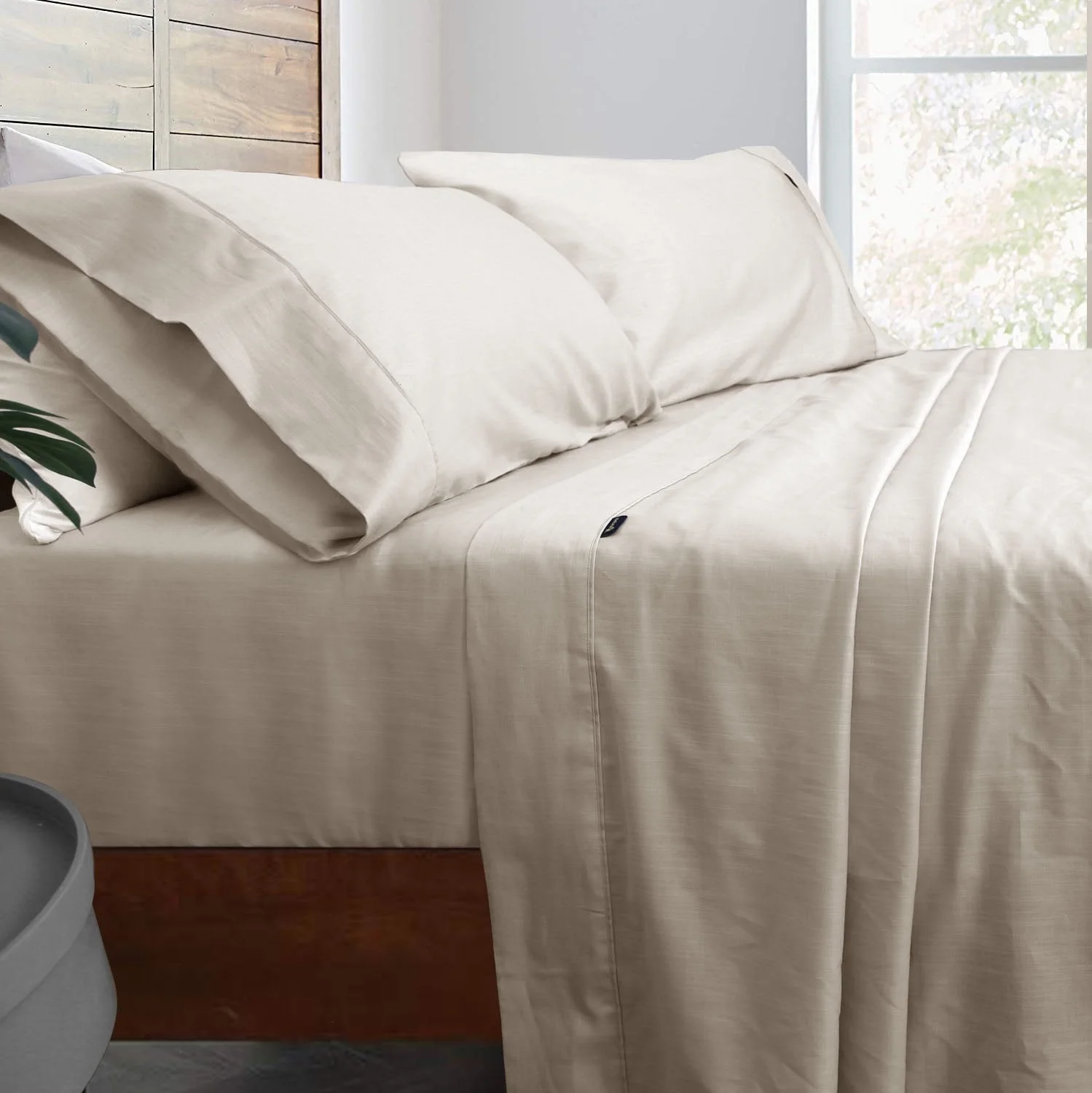 Linen Tencel Cotton Lyocell Blended Celeste Color King Colling Bed Sheet Set