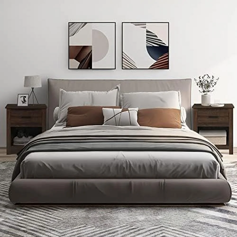 YZboomLife Nightstands for Bedroom - Set of 2 Night Stands Wooden Bedroom Bedside Table Tall Night Stand with 1-Drawer & Open Cabinet Farmhouse Bedroom Set Gray