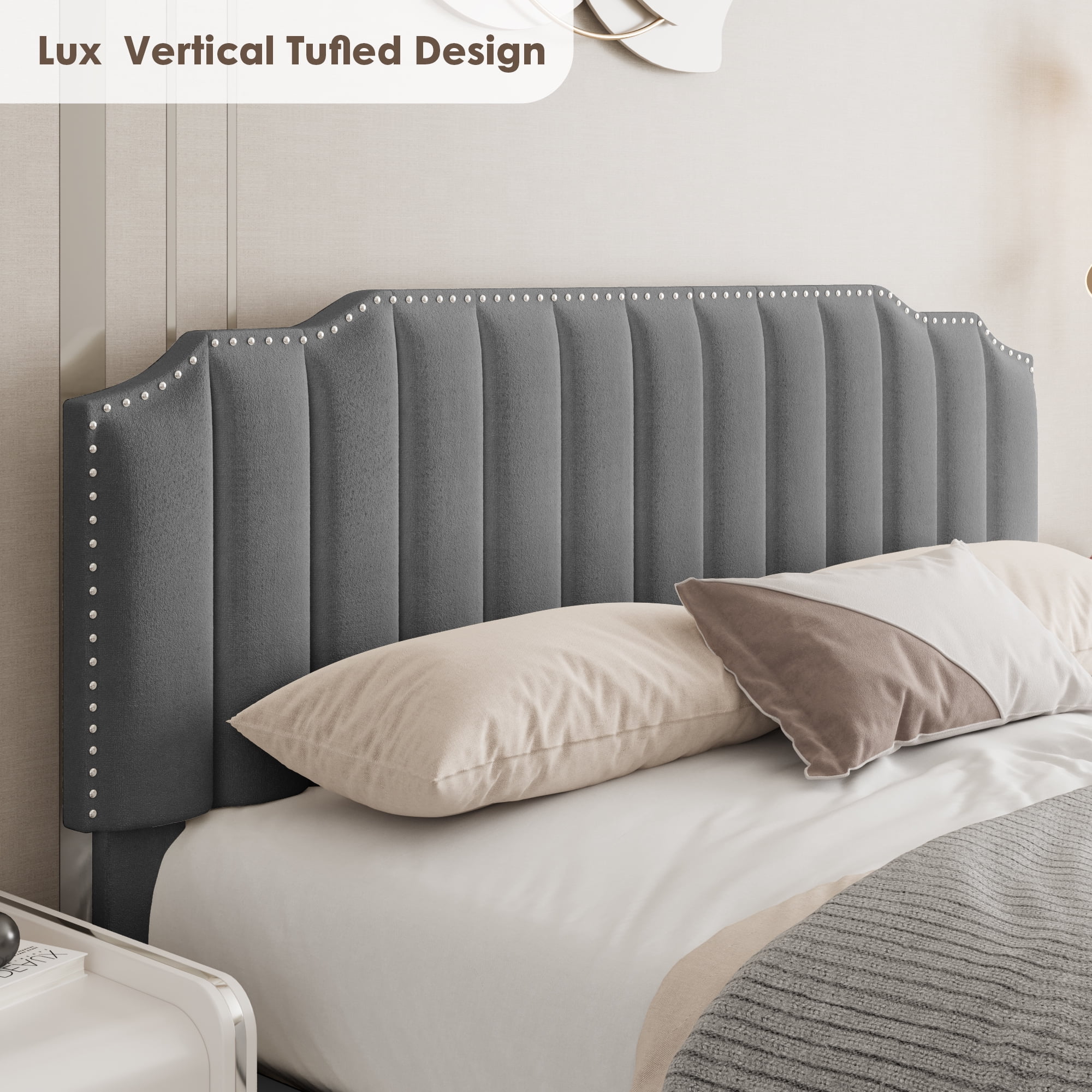 SunFurnn Full Size Storage Bed, Velvet Upholstered Platform Bed with Tufted Headboard and Wooden Slat, Bedroom Furniture Double Size Bed Frame, Gray