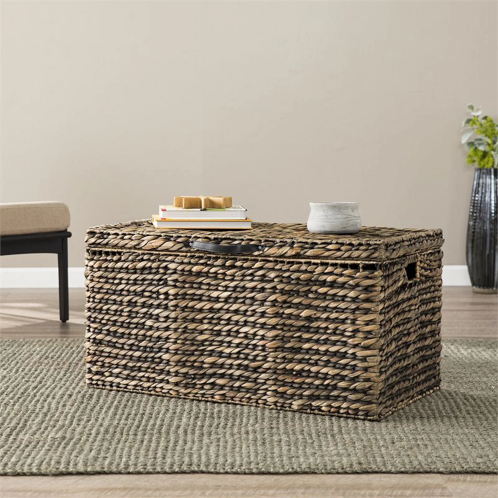 Maklaine Water Hyacinth Cocktail Storage Trunk Ottoman - Espresso Washed Natural