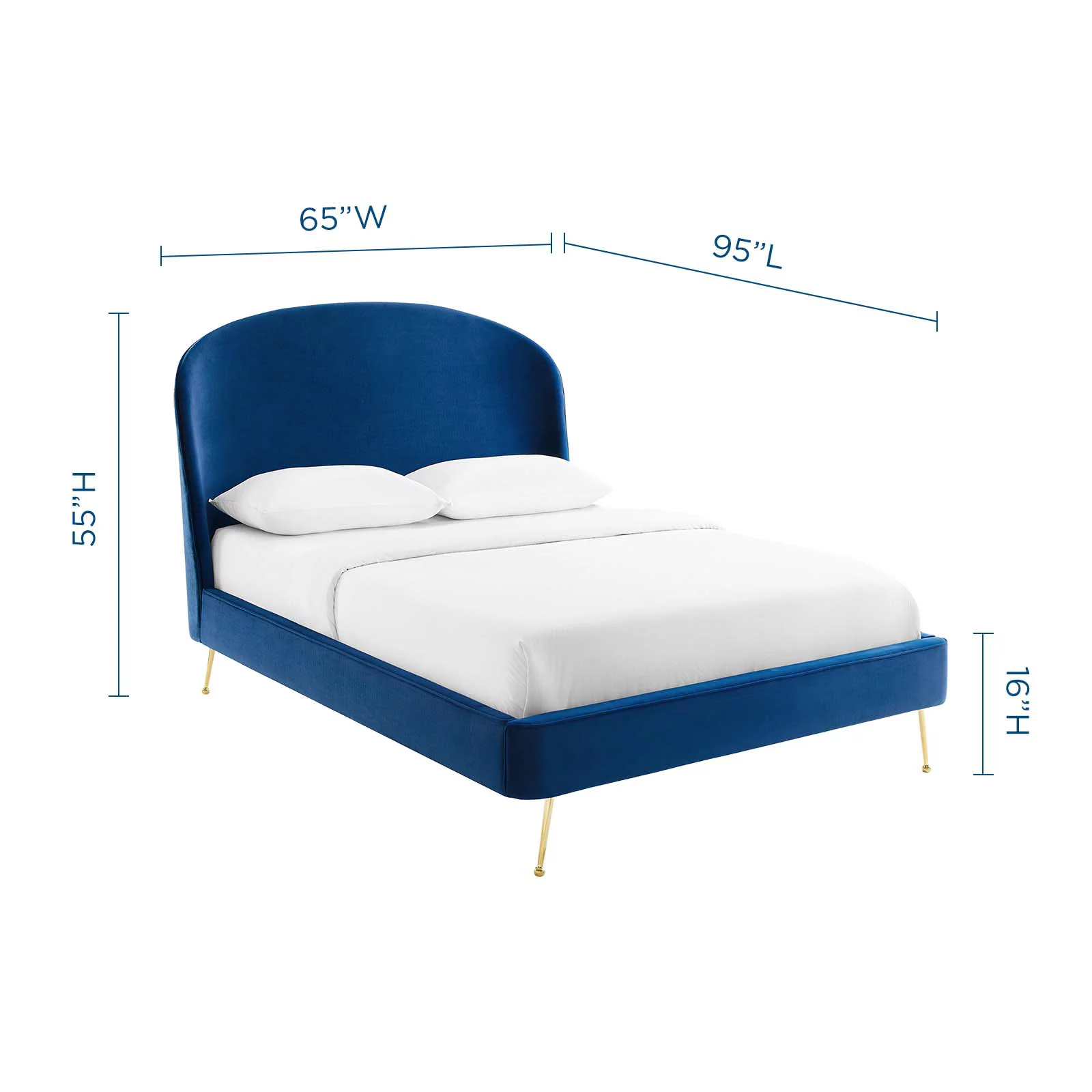 Platform Bed Frame, Queen Size, Velvet, Blue Navy, Modern Contemporary Urban Design, Bedroom Master Guest Suite