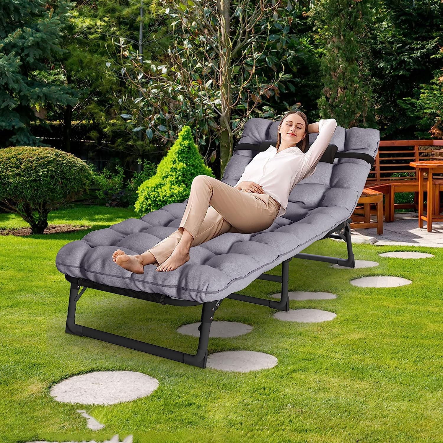 SUGIFT 75inch Camping Cot Bed with 2 Sided Mattress & Pillowcase