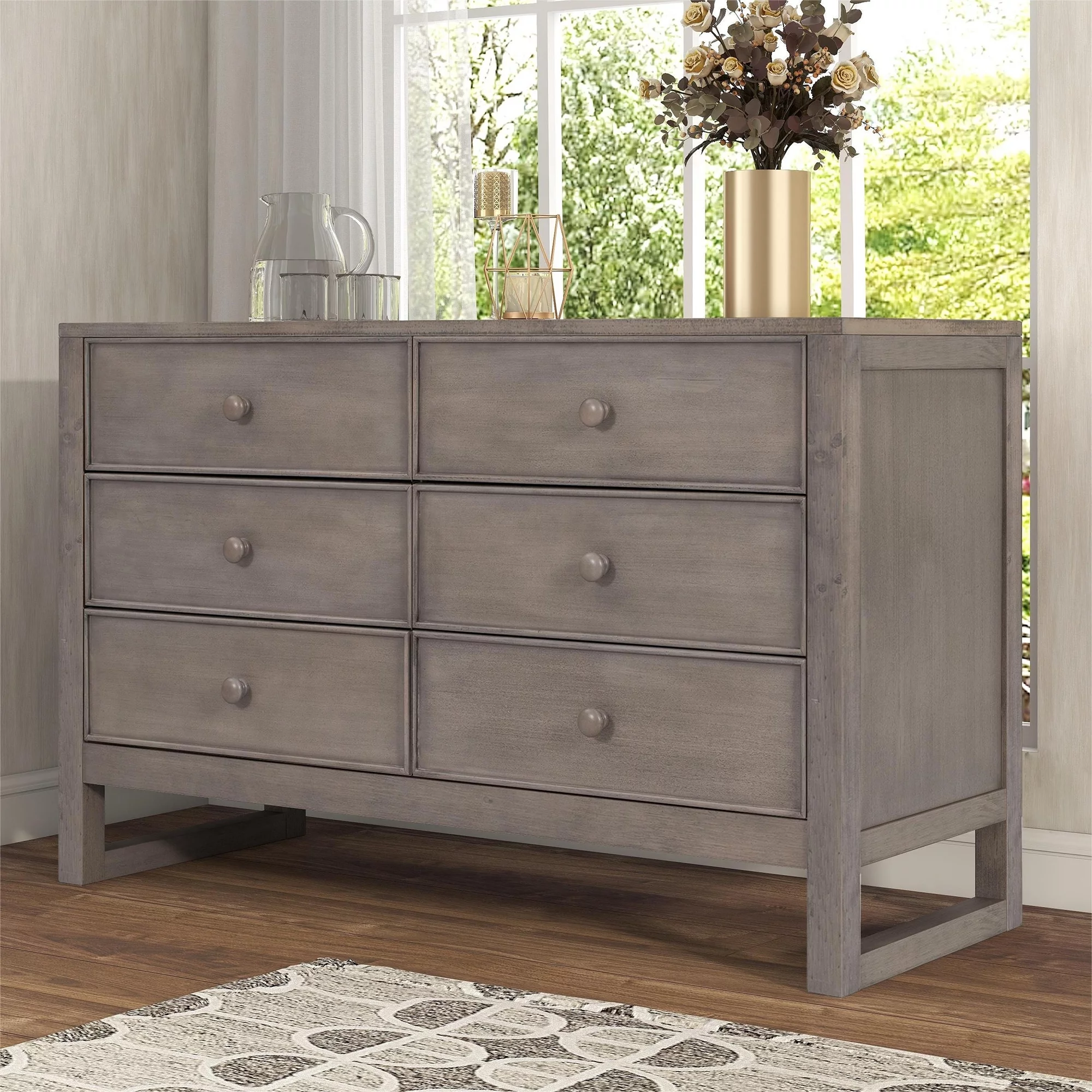 CoSoTower Rustic Wooden Dresser With 6 Drawers, Storage Cabinet For Bedroom, Anitque Gray