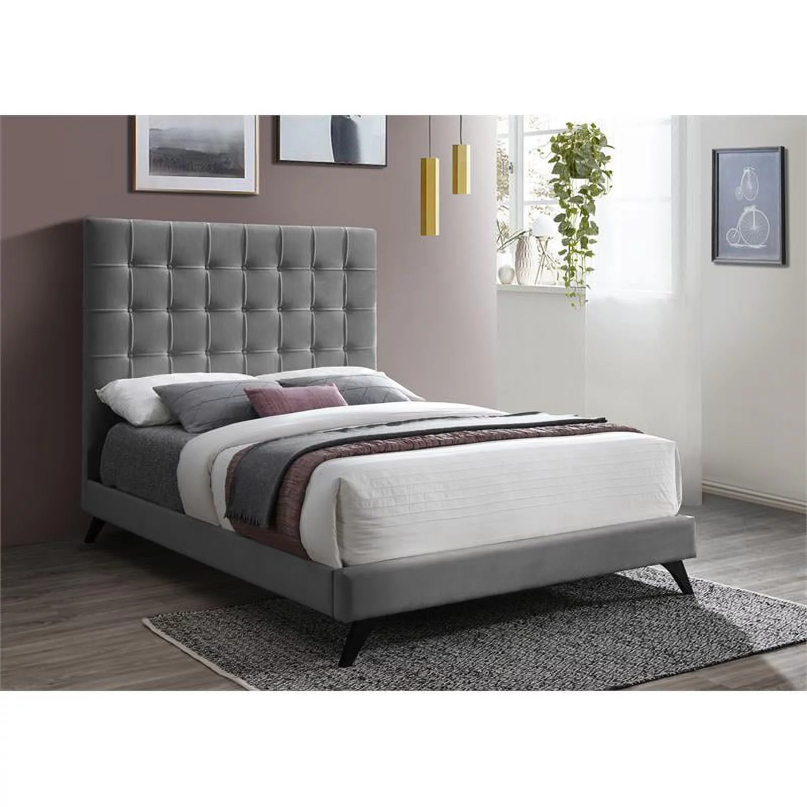 Meridian Furniture Elly Gray Velvet King Bed