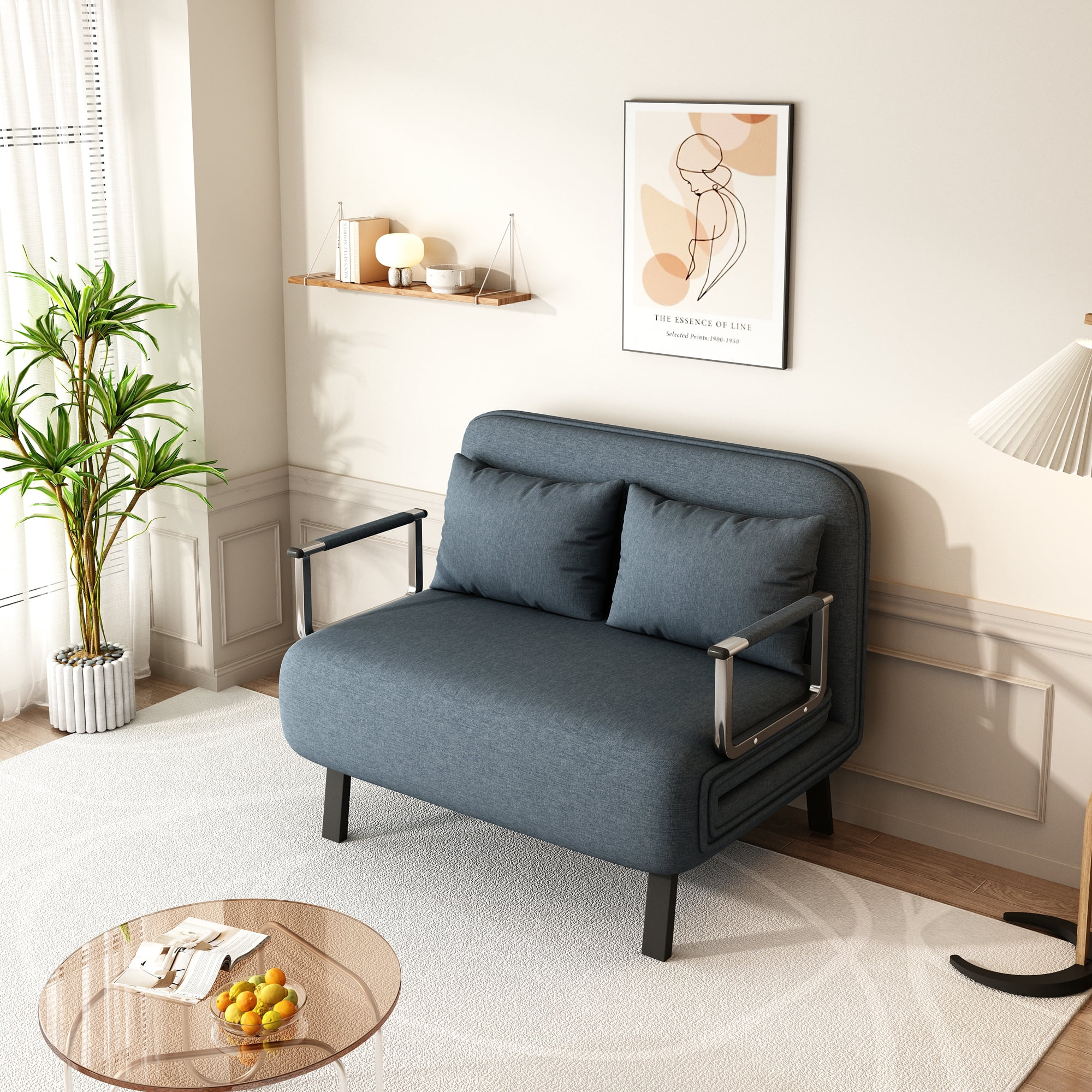 Contemporary Style Adjustable Convertible Chair Bed, Blue Grey Velvet, 39