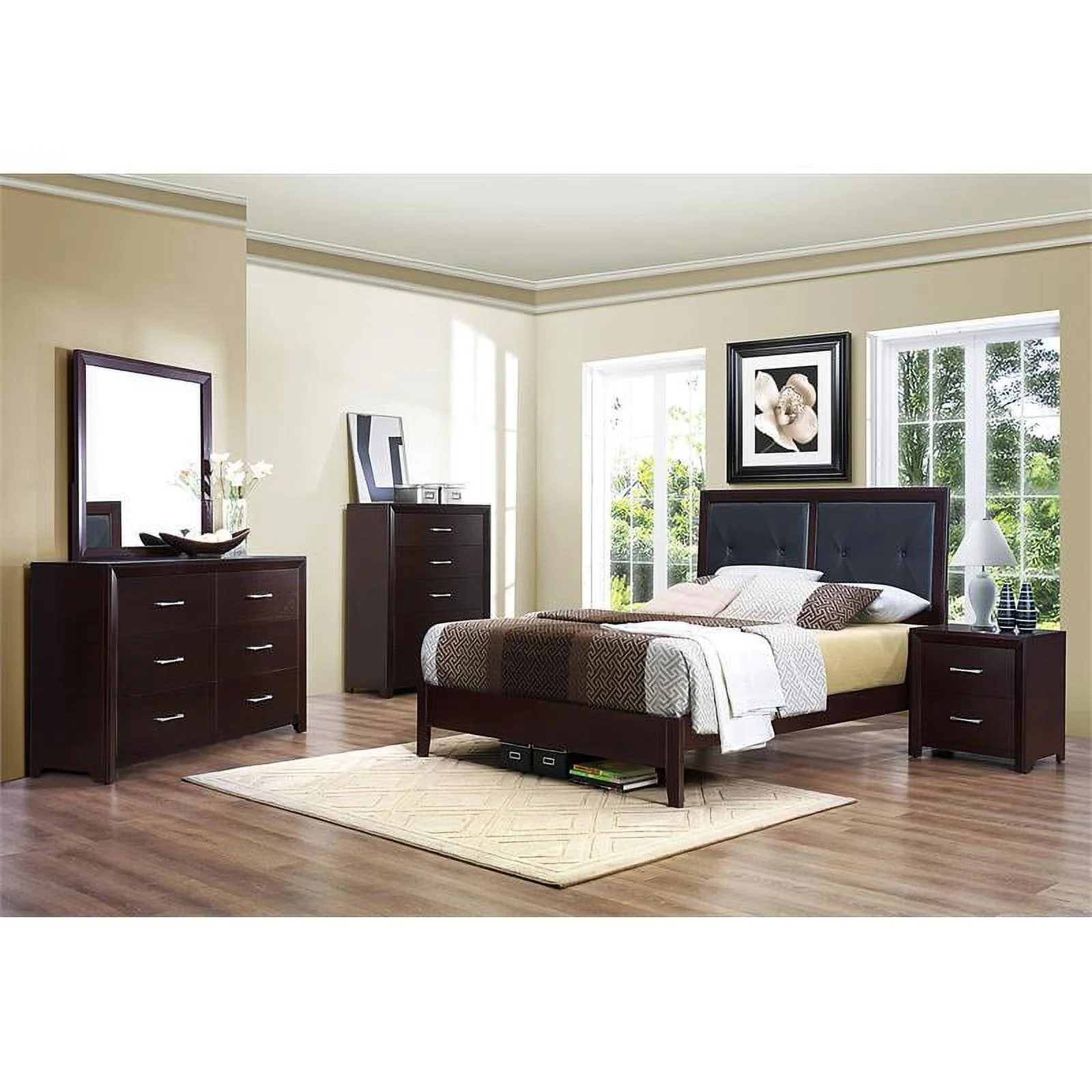 Lexicon Edina Contemporary Wood Eastern King Bed in Espresso/Black