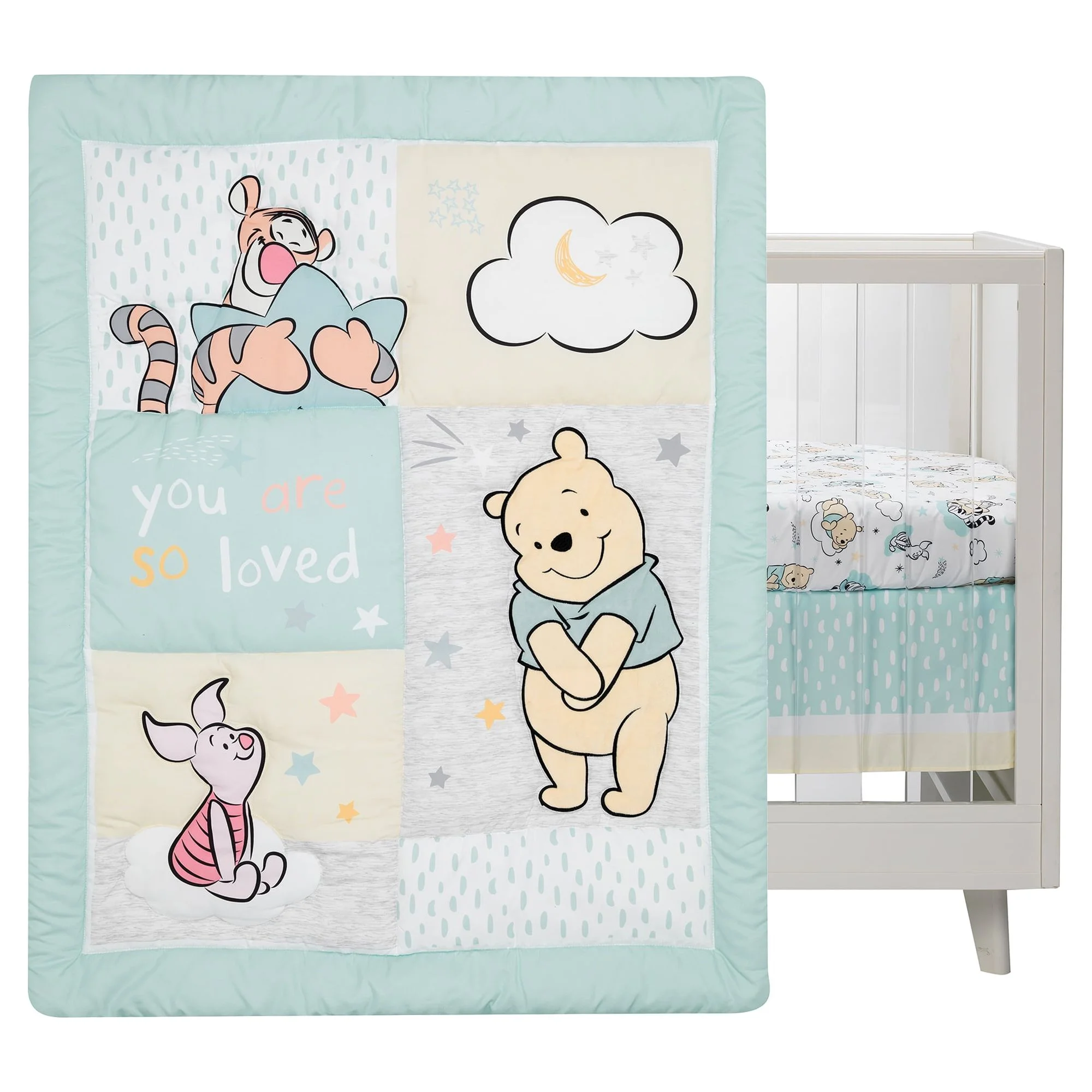 Lambs & Ivy Disney Baby Winnie the Pooh Hugs 3-Piece Blue Nursery Crib Bedding Set