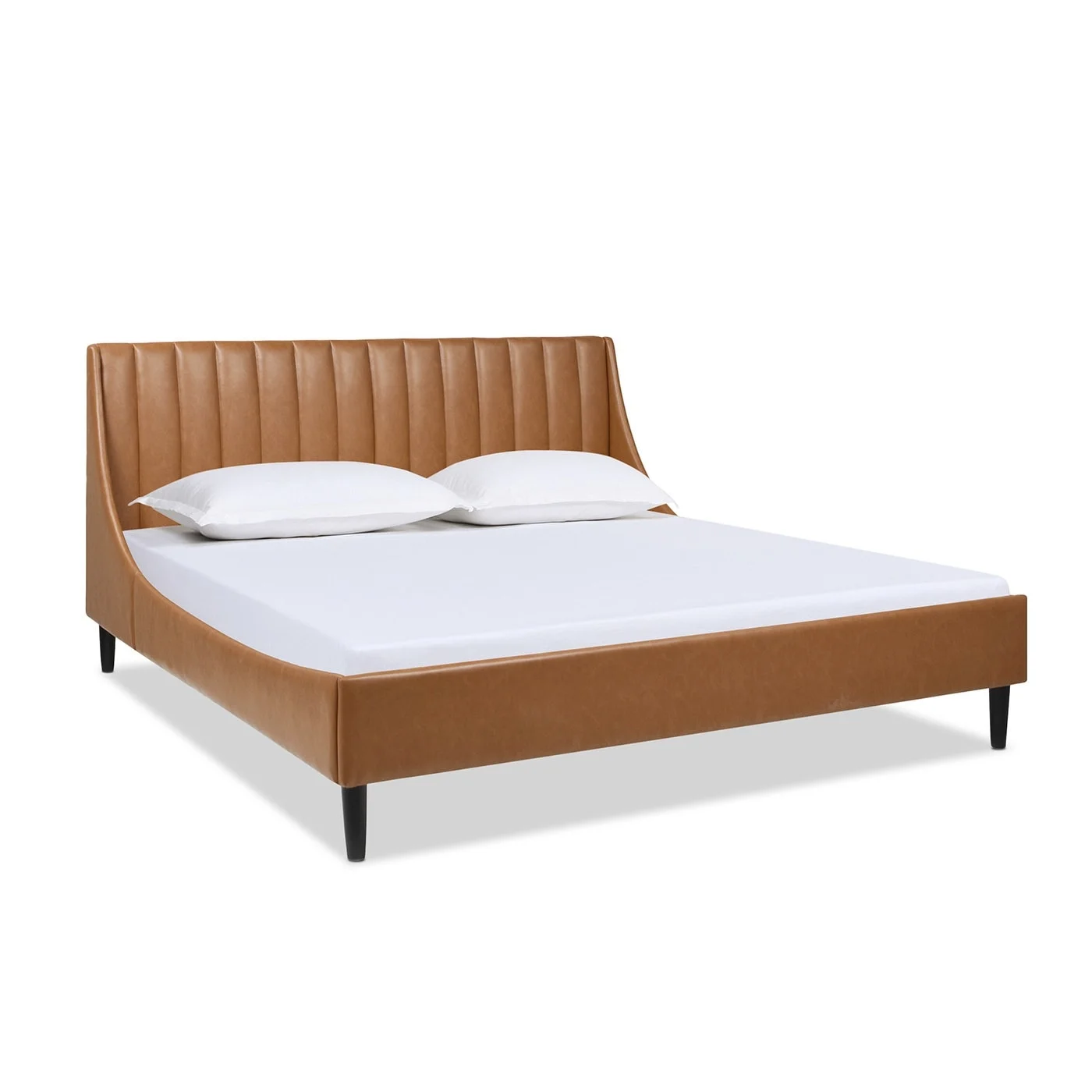 Aspen Vertical Tufted Headboard Platform Bed King Caramel Tan Brown Faux Leather