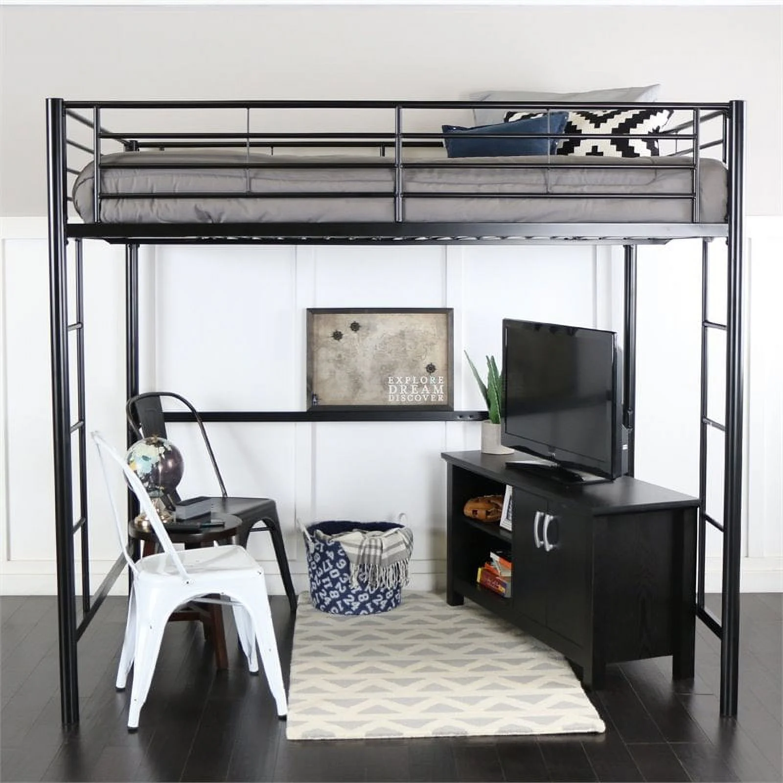 Pemberly Row Modern Steel Metal Full over Loft Bunk Bed in Black