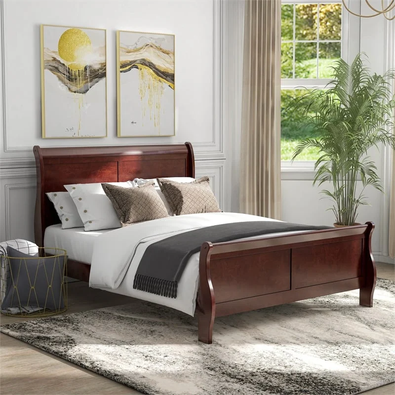 Furniture of America Toni Transitional Solid Wood Panel Queen Bed in Cherry