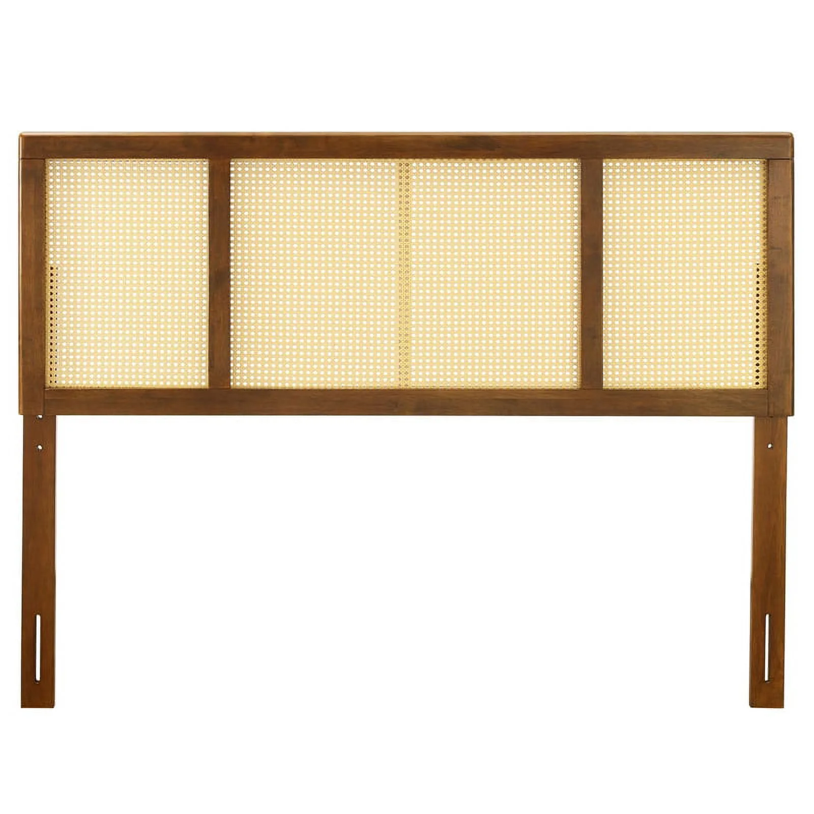 Pemberly Row Modern Rattan Queen Headboard with Linear Wood Detail in Walnut