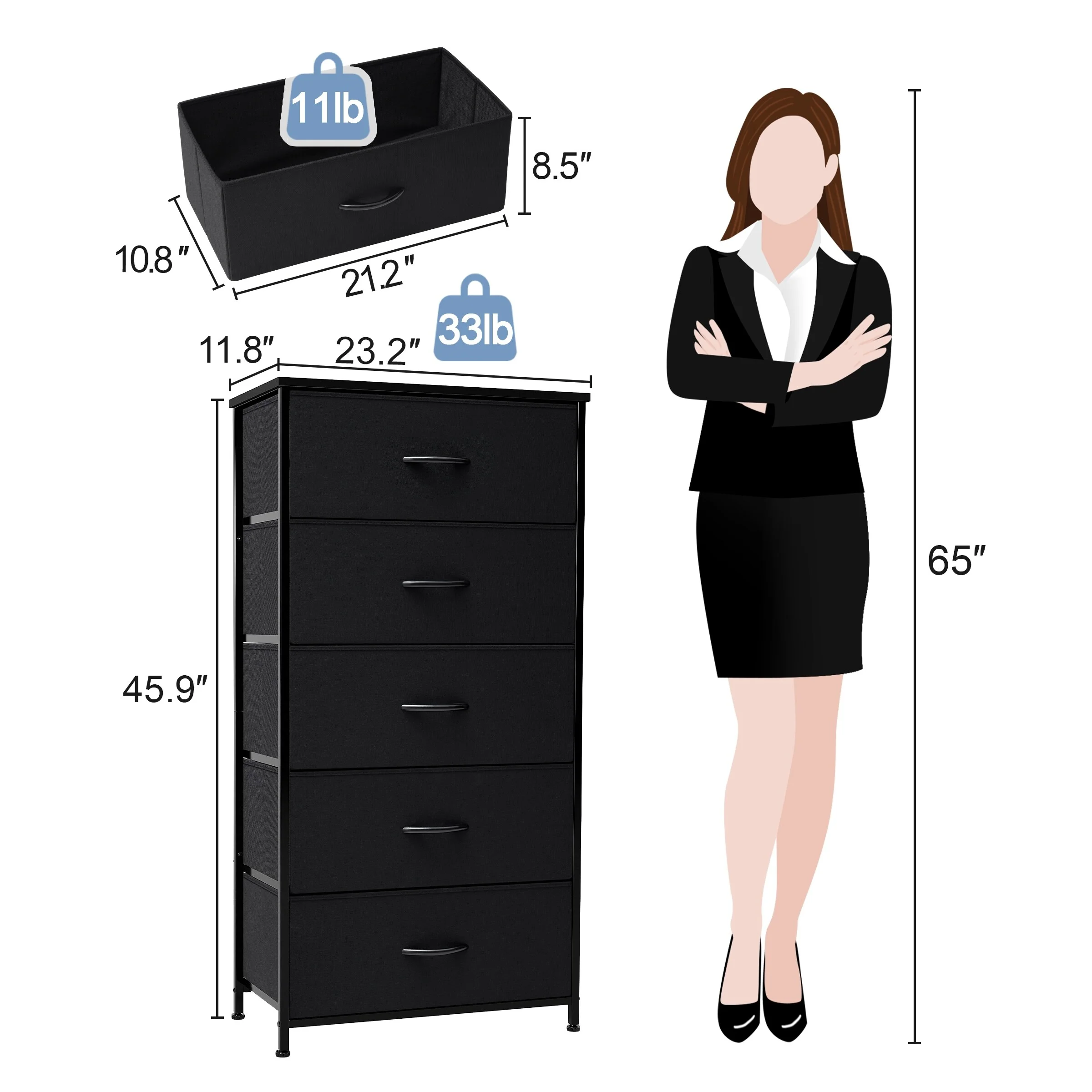 Crestlive Products 5 Drawers Vertical Dresser Storage Tower Organizer Unit for Bedroom Black Dark Wood
