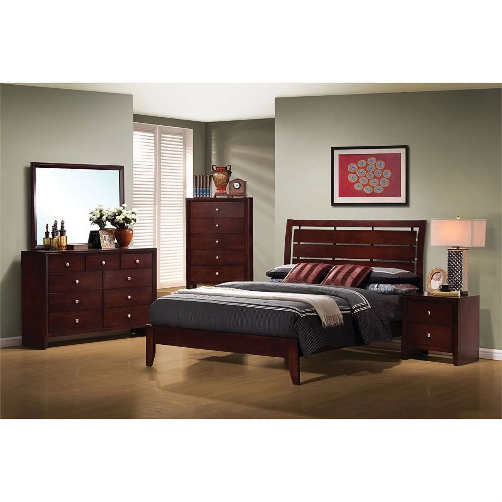 Kingfisher Lane California King Slat Bed in Rich Merlot and Brown