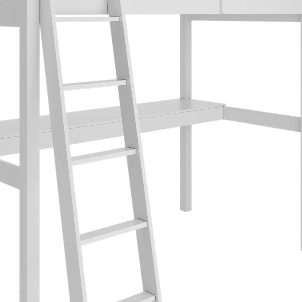 HomeRoots 490207 72 x 60 x 80 in. White Solid Wood Twin Size Loft Bed with Desk & Storage