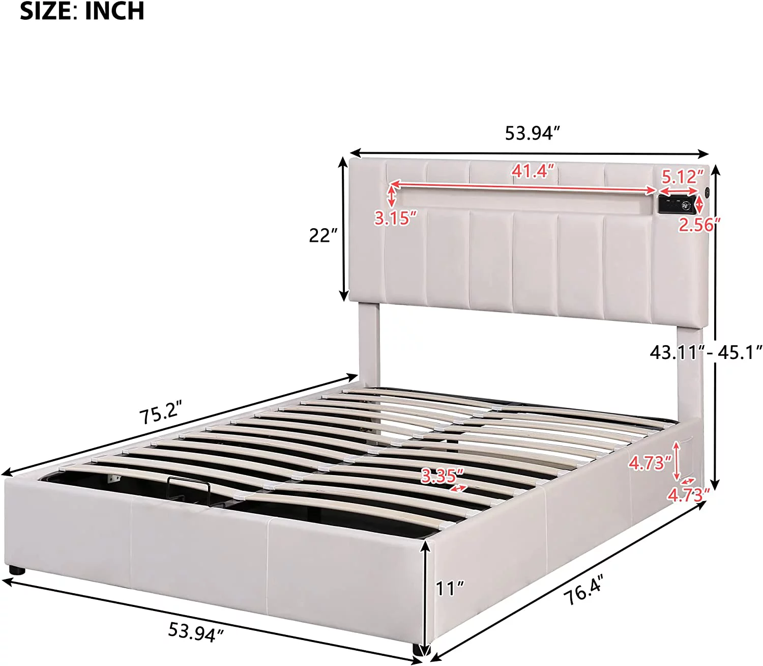 Lift Up Storage Bed Full Size Upholstered Bed With LED Light, Bluetooth Player And USB Charging, Hydraulic Storage Platform Bed For Kids Teens Adults (Full, Velvet Beige)
