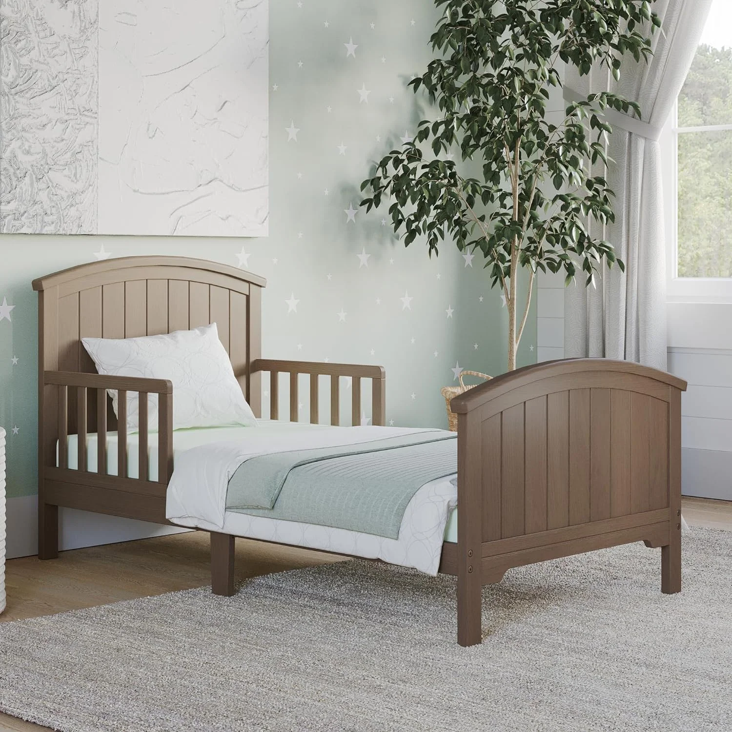 RUNFAYBIU Hampton Arch Top Toddler Bed for  with Guard Rails  Low to Ground Design  Made of Pinewood  Featuring Clean Lines to Match Any Décor (Dusty Heather)