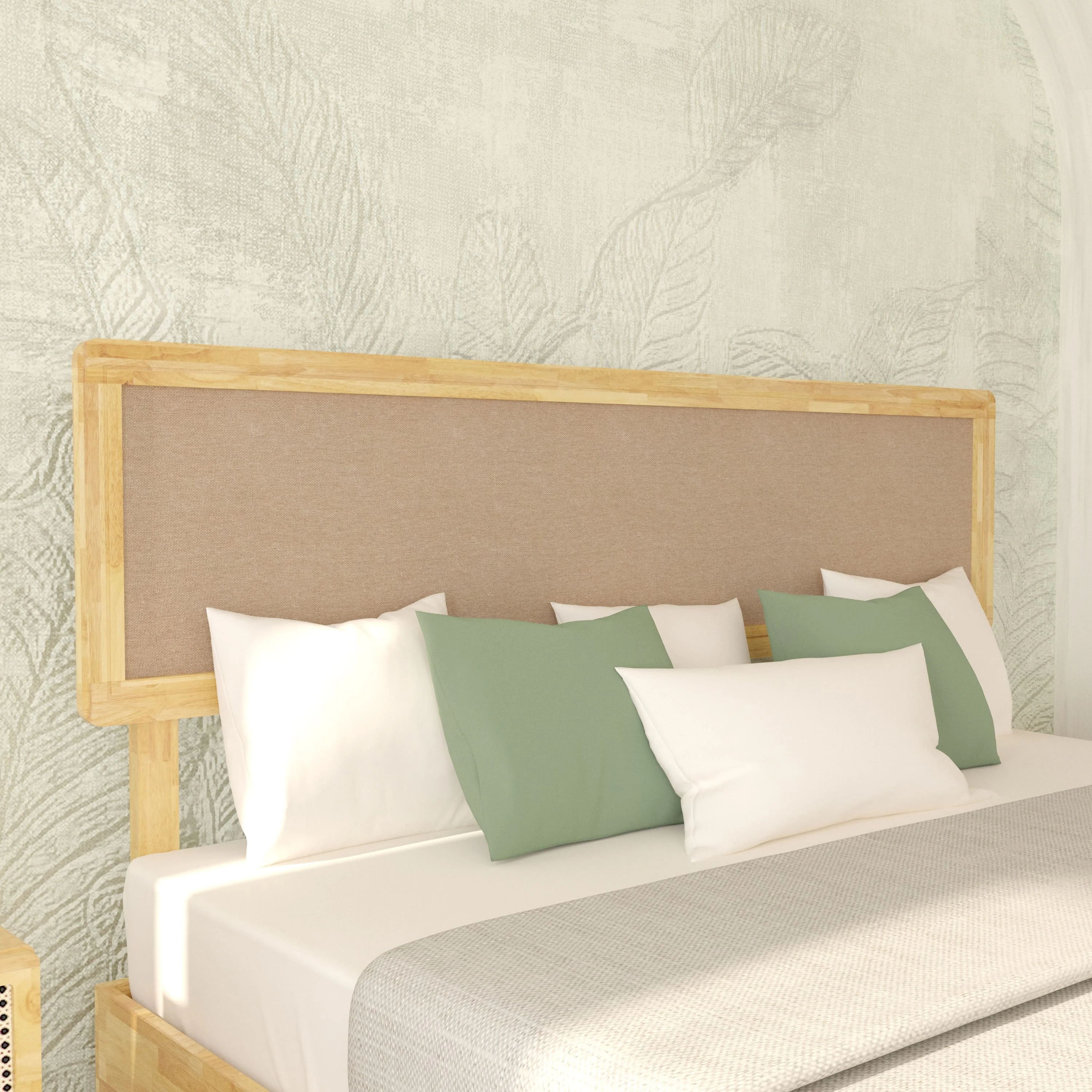 BME Grace King Size Headboard, Bohemian, Solid Wood, Natural