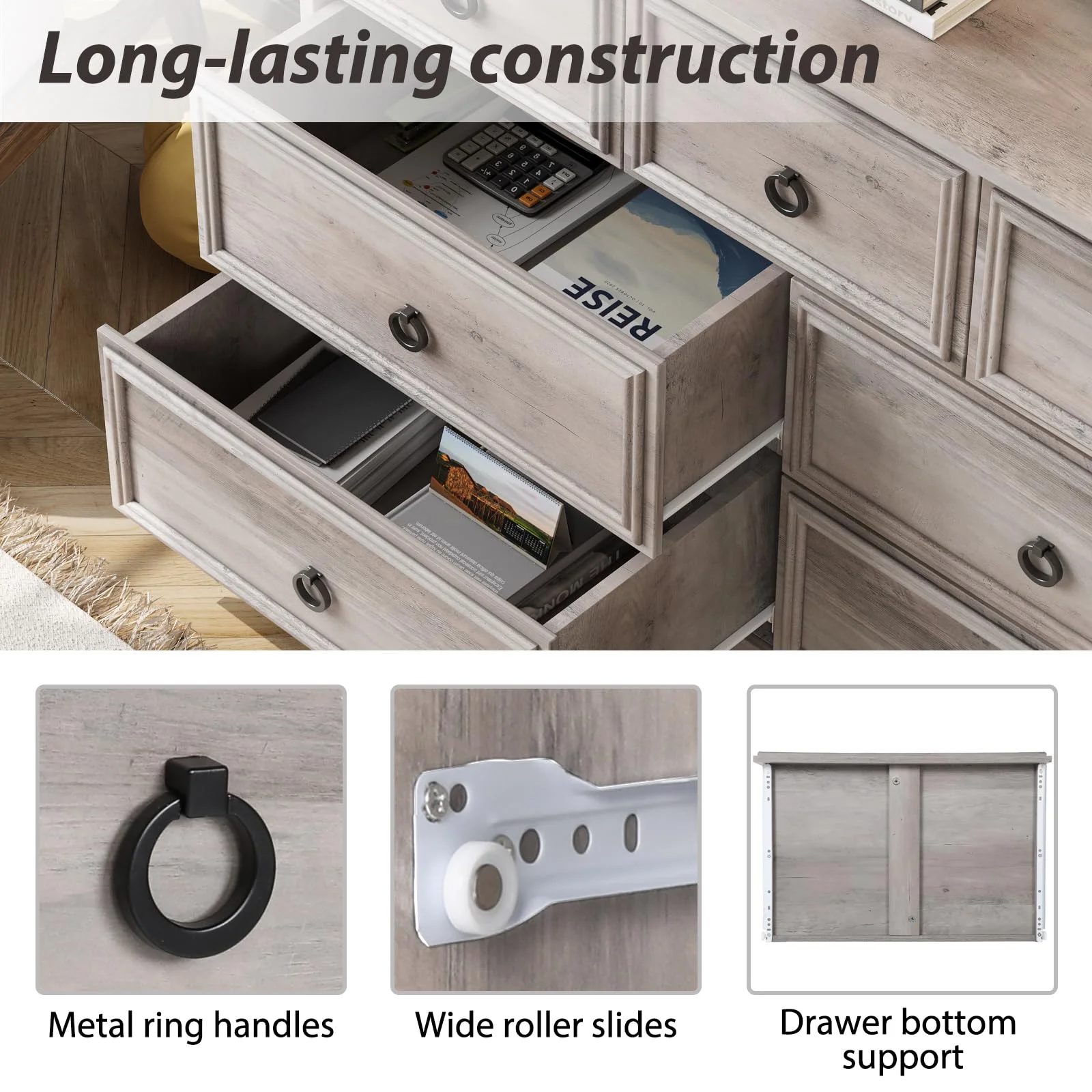 LGHM 7 Drawer Dresser, Chest of Drawers for Bedroom Living Room, Gray