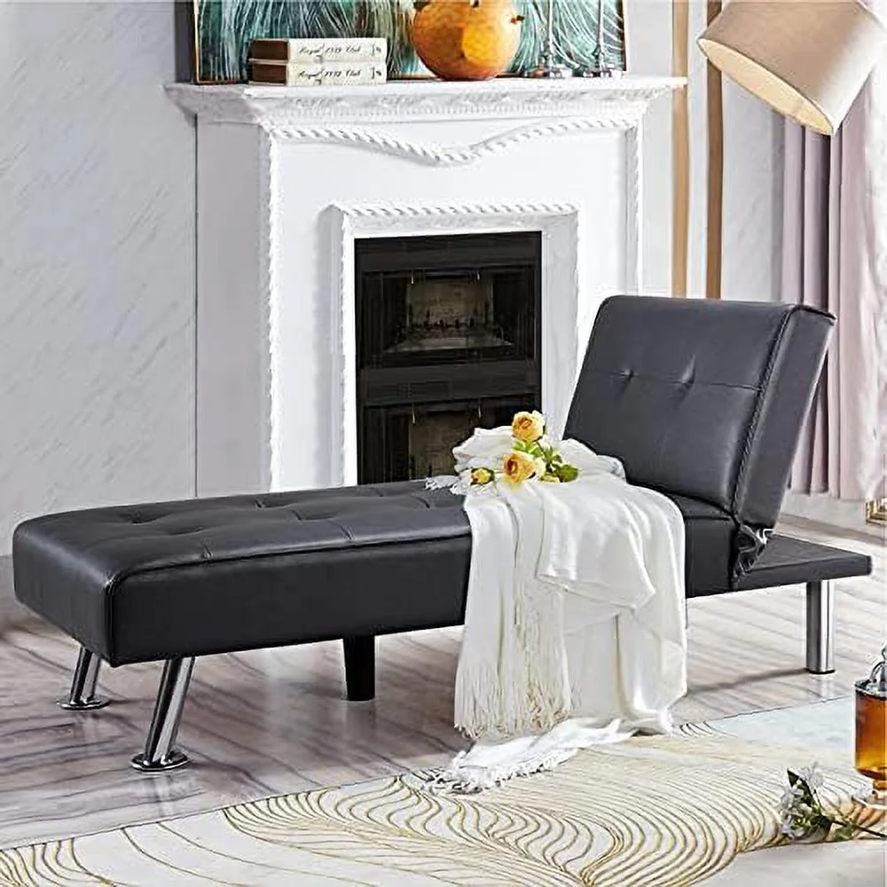 NLIBOOMLife Faux Leather Sofa Bed Sleeper Convertible Futon Sofa Modern Recliner Couch Daybed with Chrome Metal Legs for Living Room Black