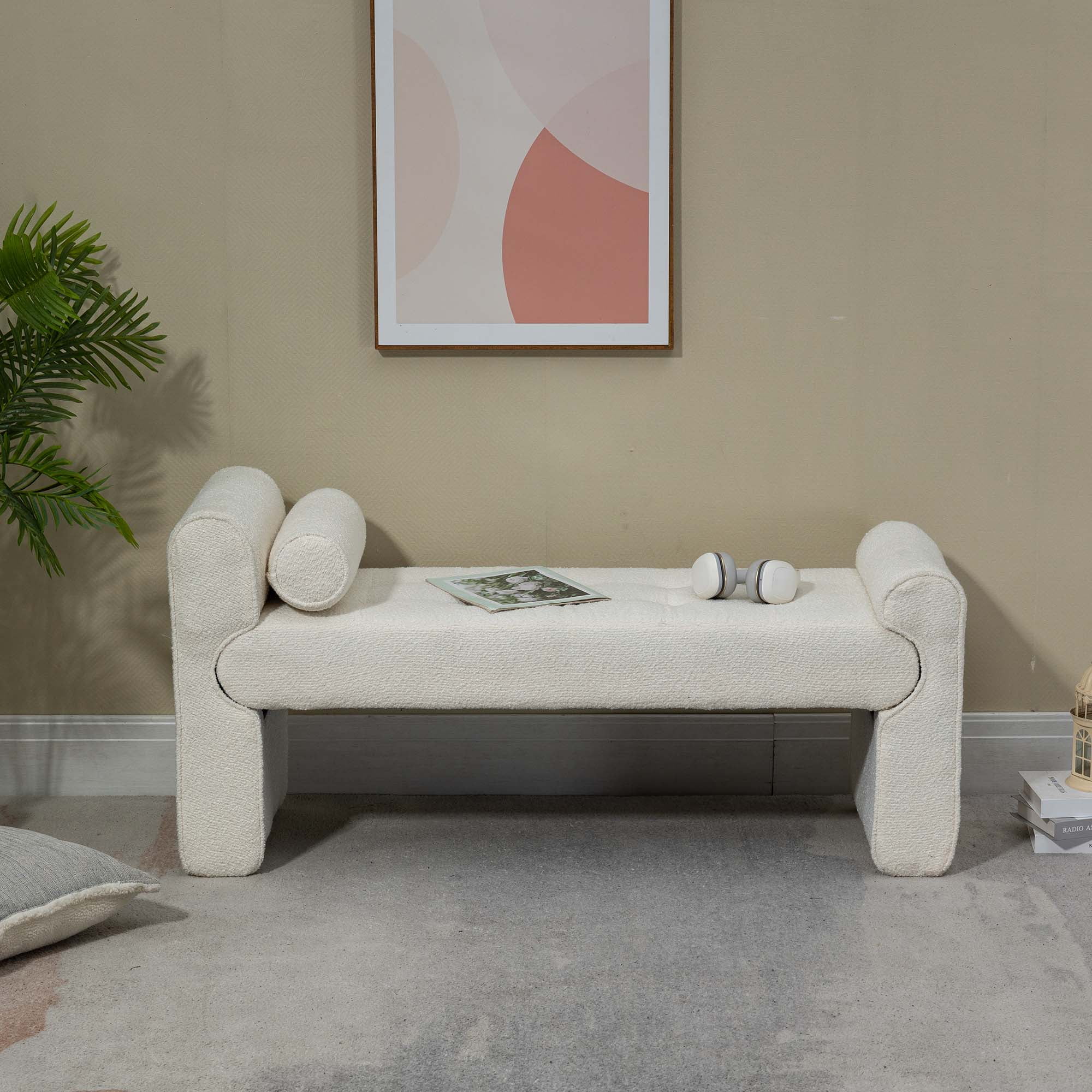 HOMEFUN Modern Ottoman Bench, Bed stool made of loop gauze, End Bed Bench, Footrest for Bedroom, Living Room, End of Bed, Hallway