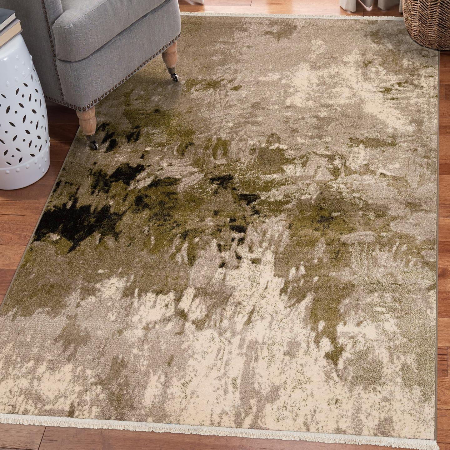 Luxe Weavers Modern Abstract Fringe Green 8x10 Area Rug, Living Room Carpet