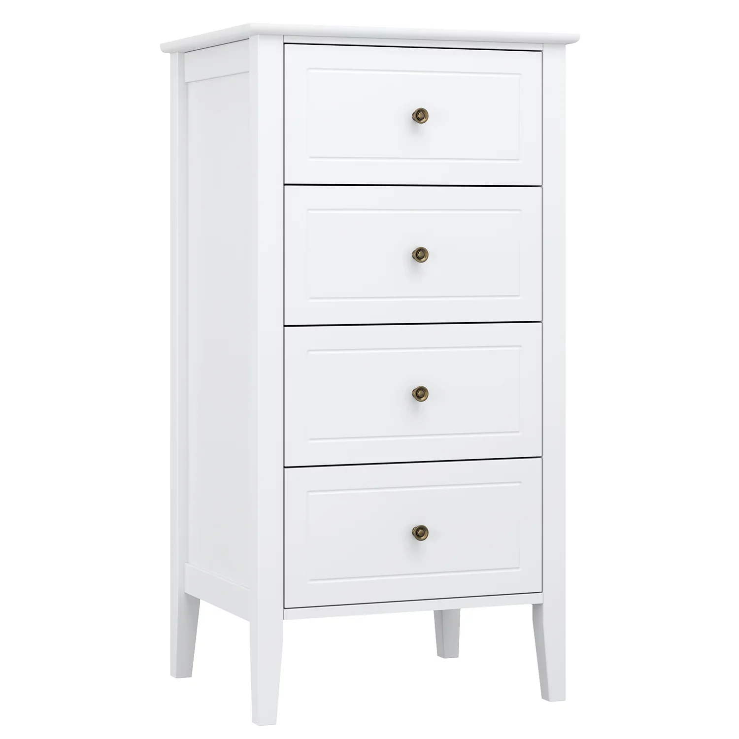 Homfa 4 Drawer White Dresser for Bedroom, Wood Nightstand Chest of Drawer with Tall Legs