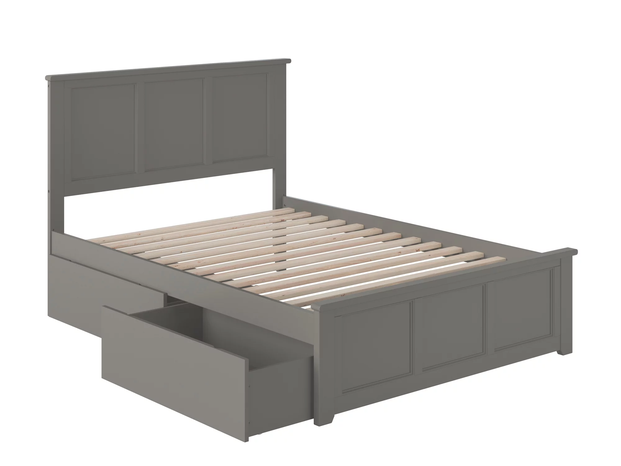 AFI Madison Full Wood Platform Bed with Matching Footboard & 2 Storage Drawers in Grey