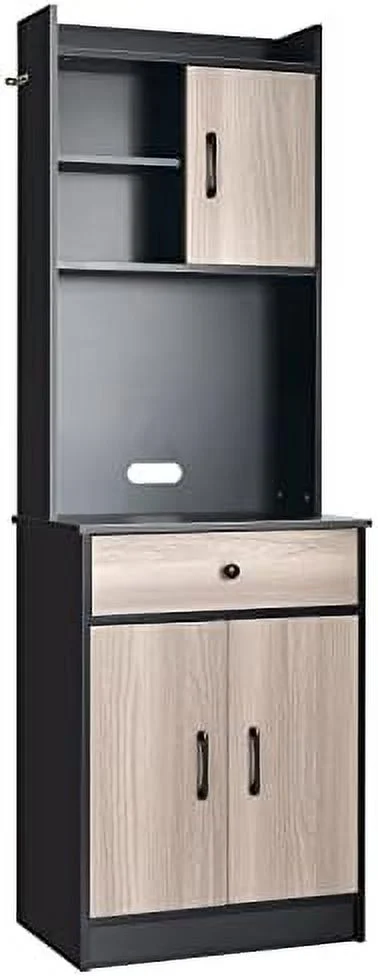 KHBIULIFE 71\u2019\u2019 Kitchen Pantry  Cabinet  Freestanding Kitchen Buffet Hutch with Drawer  3 Doors and Adjustable Shelves  Tall Cabinet Cupboard for Kitchen  Living Room (Black)