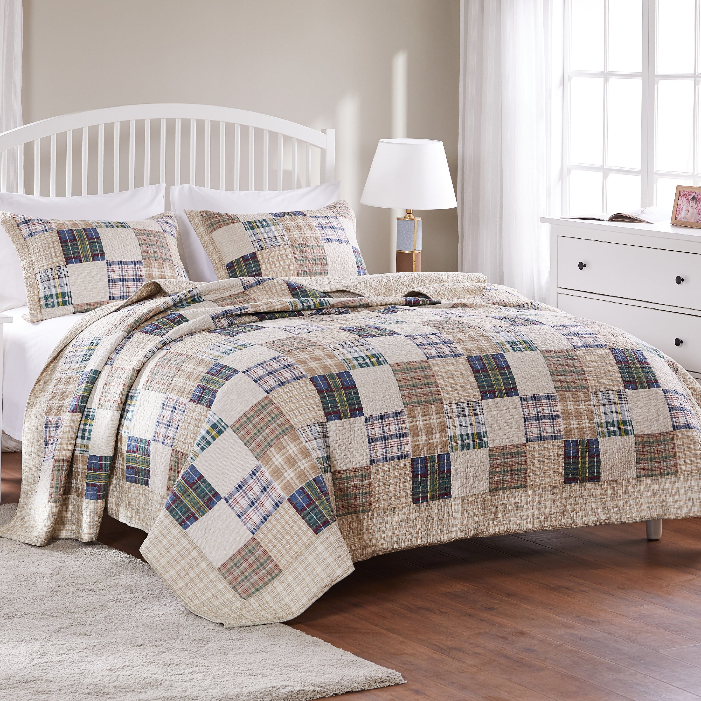 Global Trends Ozark Traditional 100% Cotton Reversible Quilt Set, 3-Piece Full/Queen