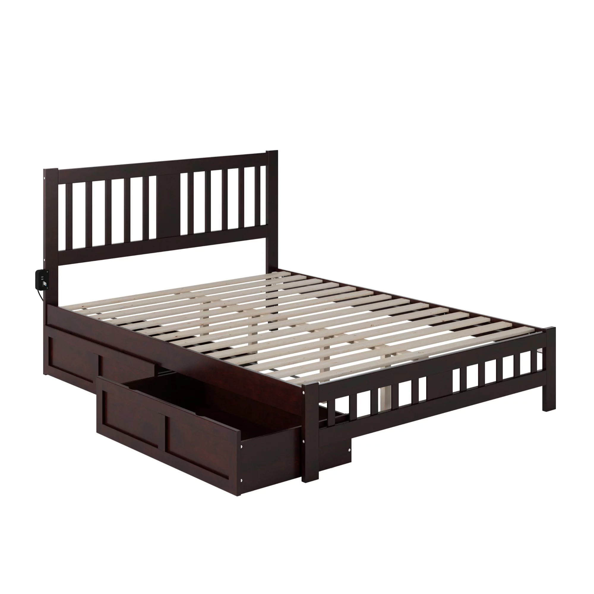 AFI Tahoe Solid Wood Queen Bed with Footboard and 2 Drawers in Espresso